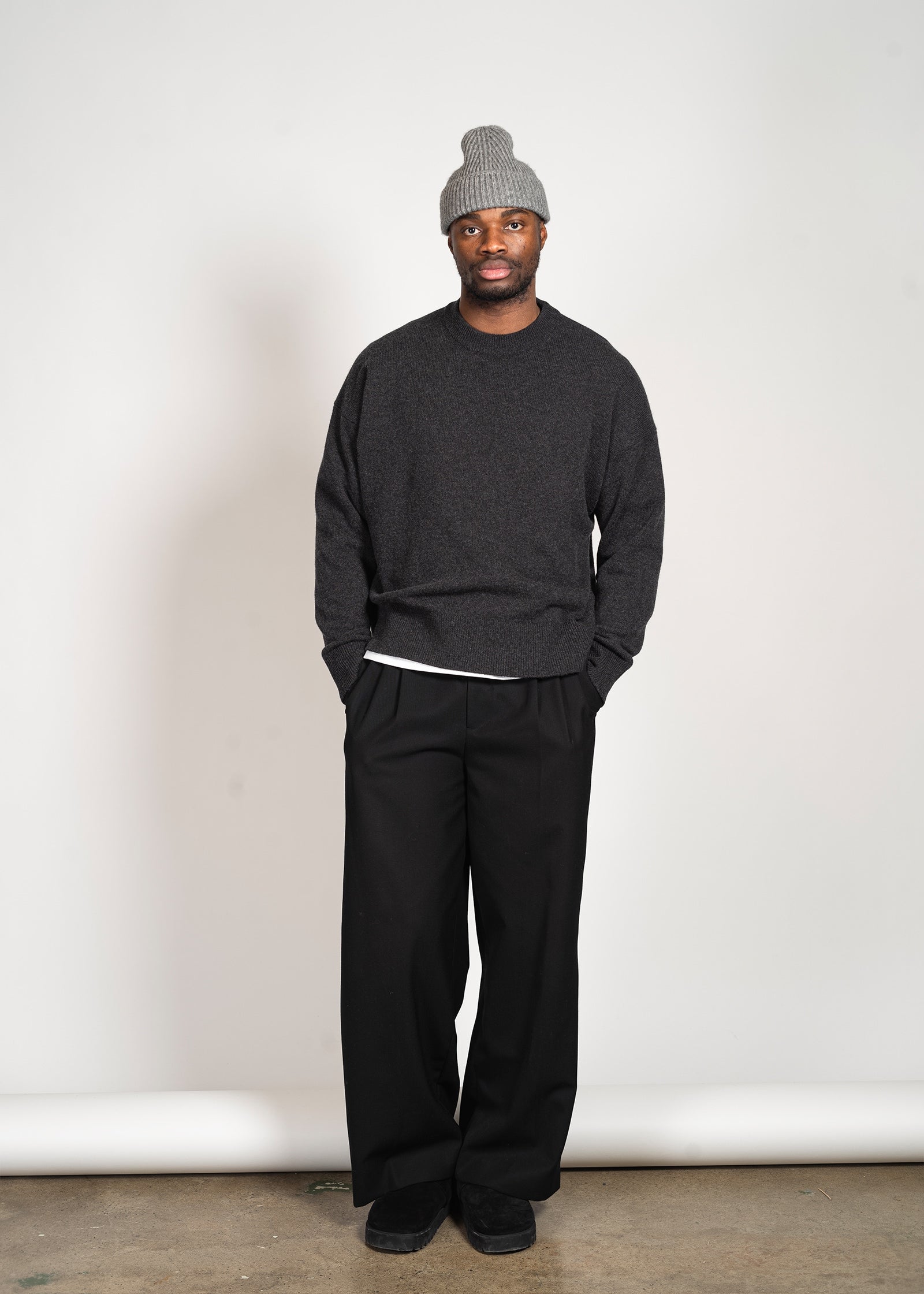 Yacaia Y-0008 Oversized Cashmere Blend Sweater - Black Melange | Knitwear