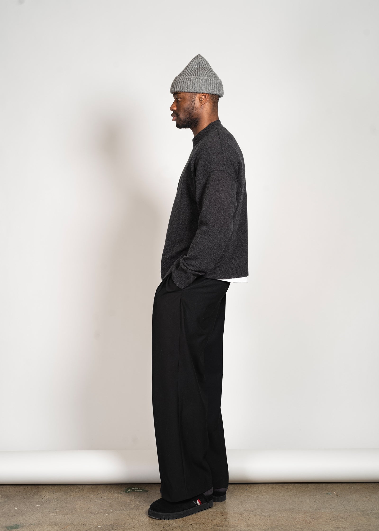 Yacaia Y-0008 Oversized Cashmere Blend Sweater - Black Melange | Knitwear