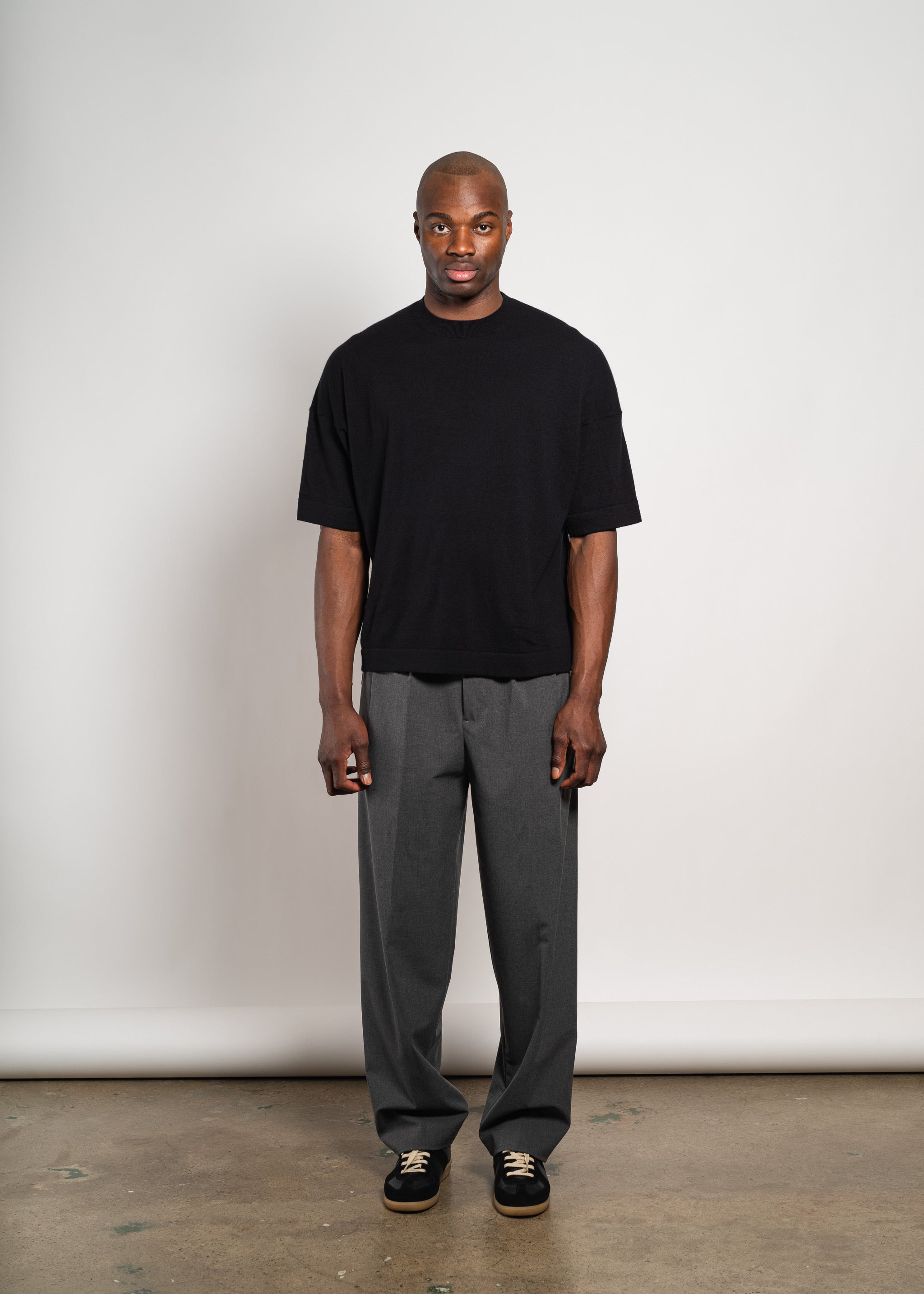 Yacaia Y-0009 Oversized Cashmere Blend T-Shirt - Black | Knitwear