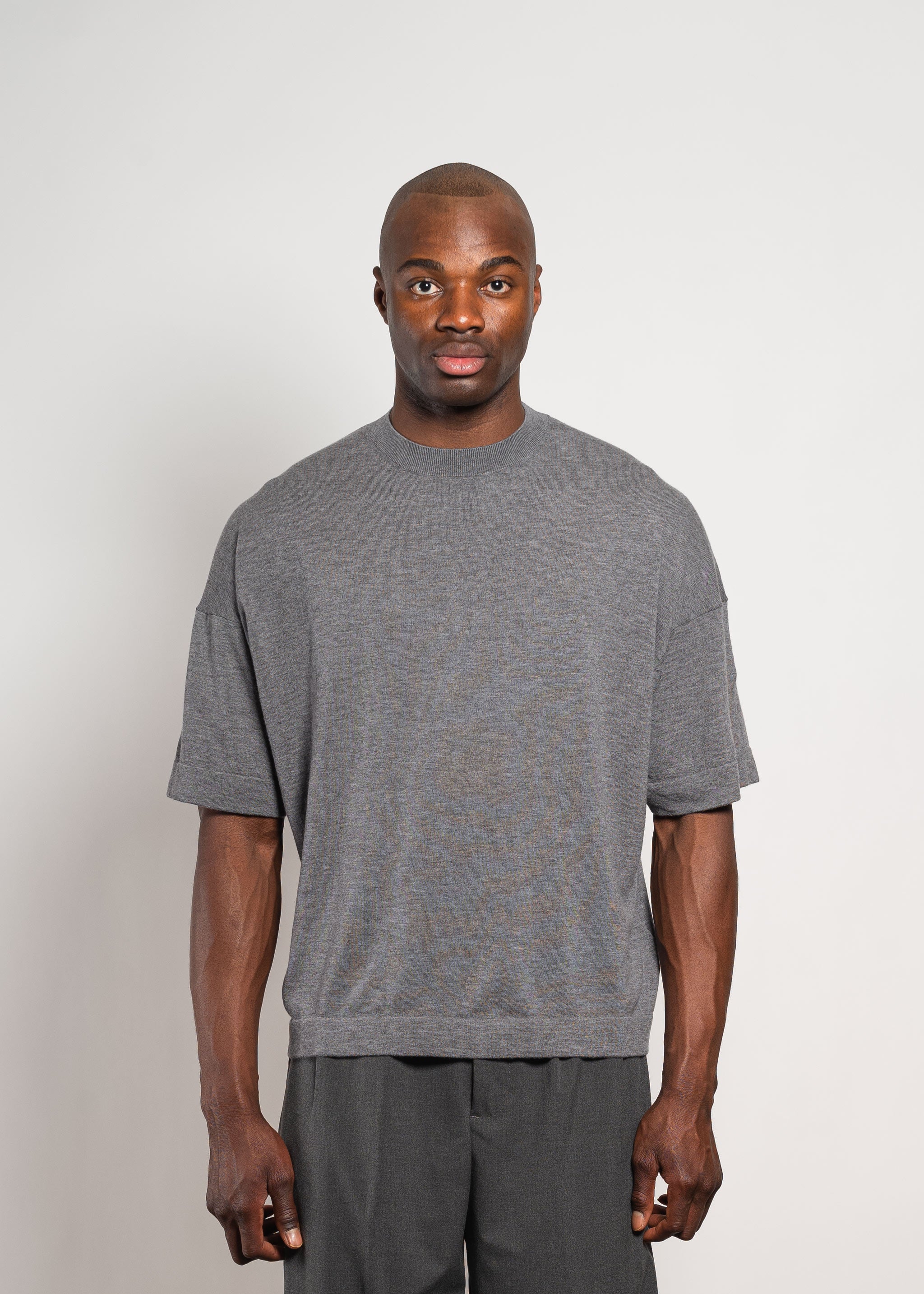 Yacaia Y-0009 Oversized Cashmere Blend T-Shirt - Grey | Knitwear