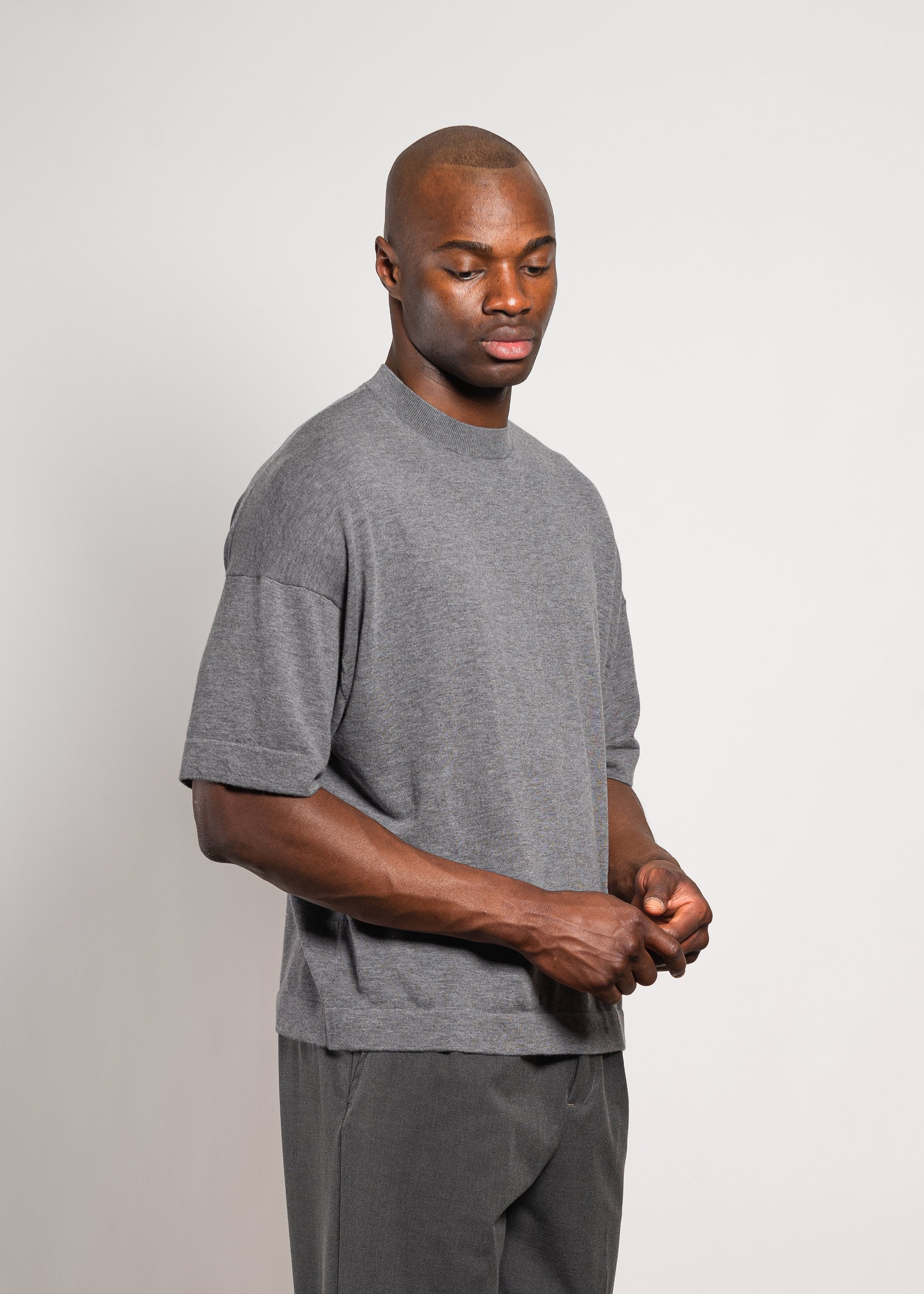 Yacaia Y-0009 Oversized Cashmere Blend T-Shirt - Grey | Knitwear