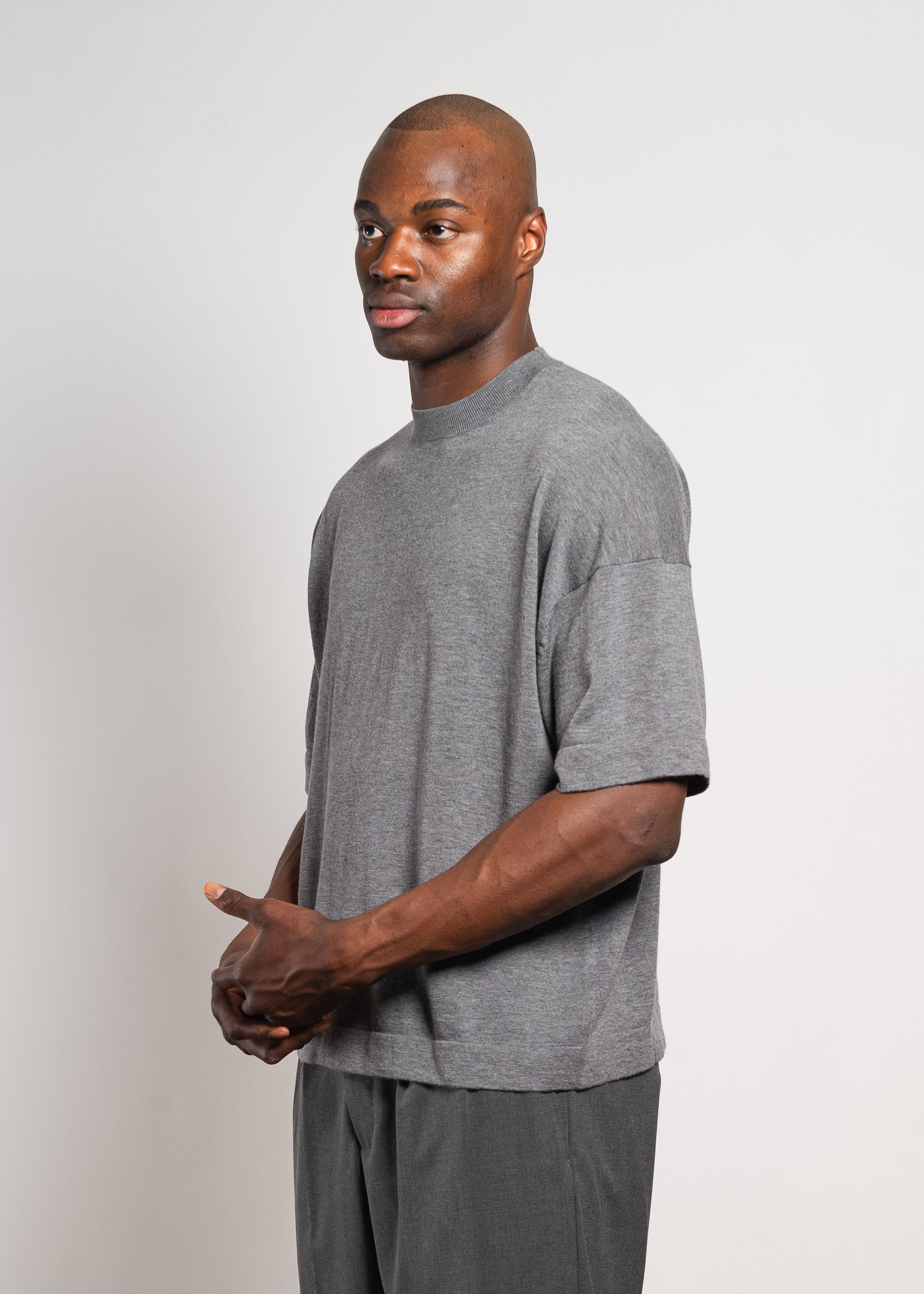 Yacaia Y-0009 Oversized Cashmere Blend T-Shirt - Grey | Knitwear