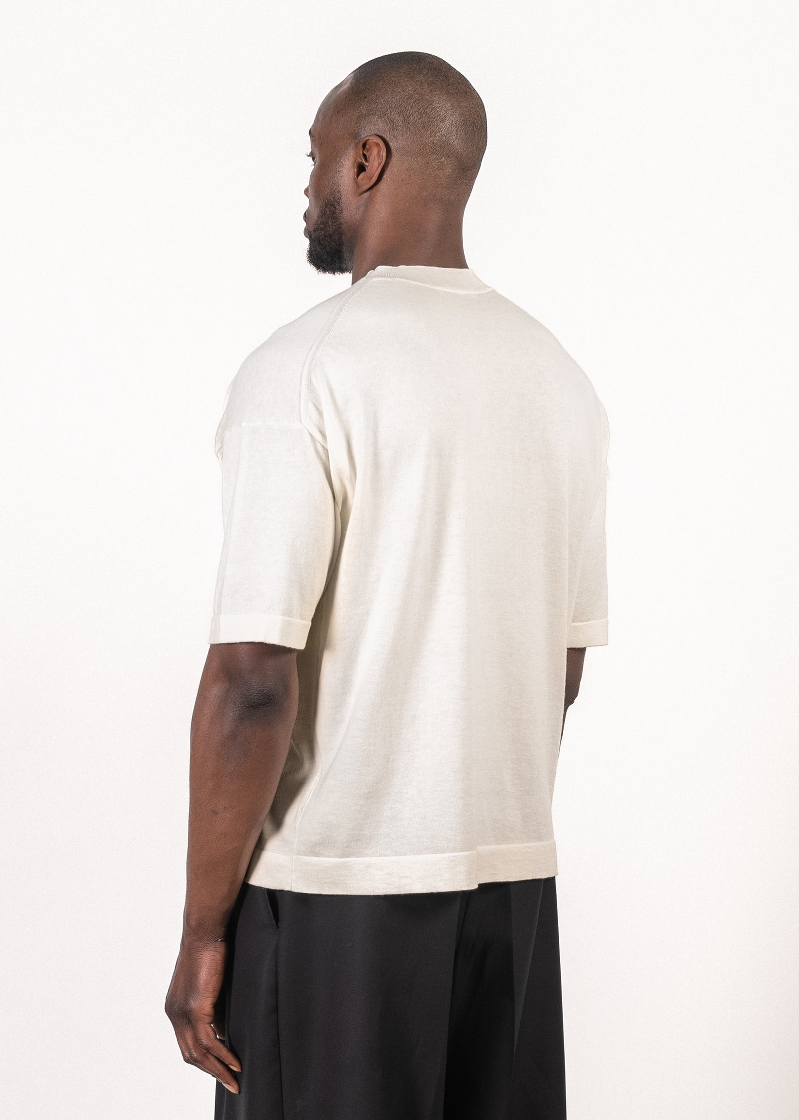 Yacaia Y-0023 Supima®/Cashmere Oversized T-Shirt - Cloud | Knitwear