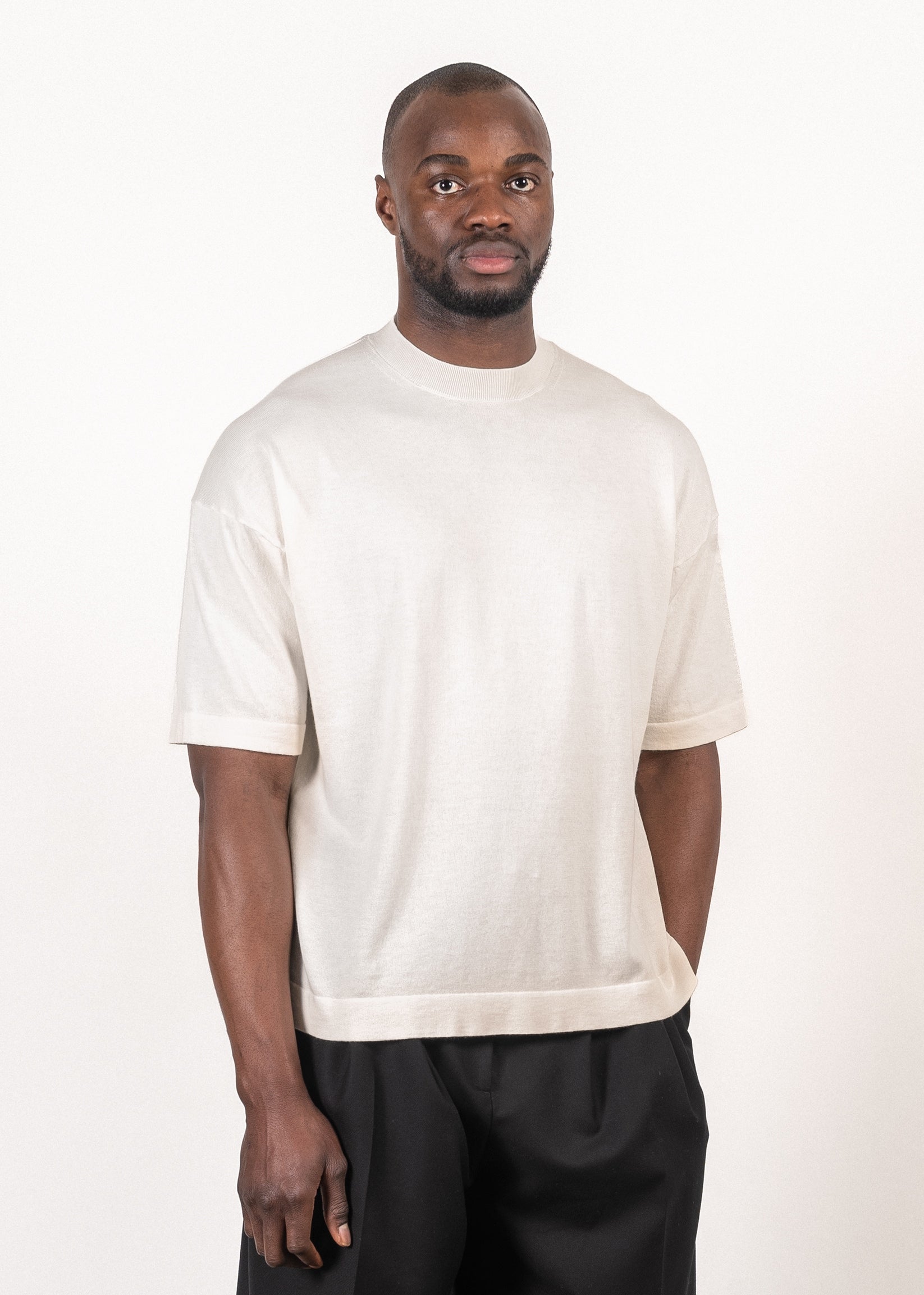 Yacaia Y-0023 Supima®/Cashmere Oversized T-Shirt - Cloud | Knitwear