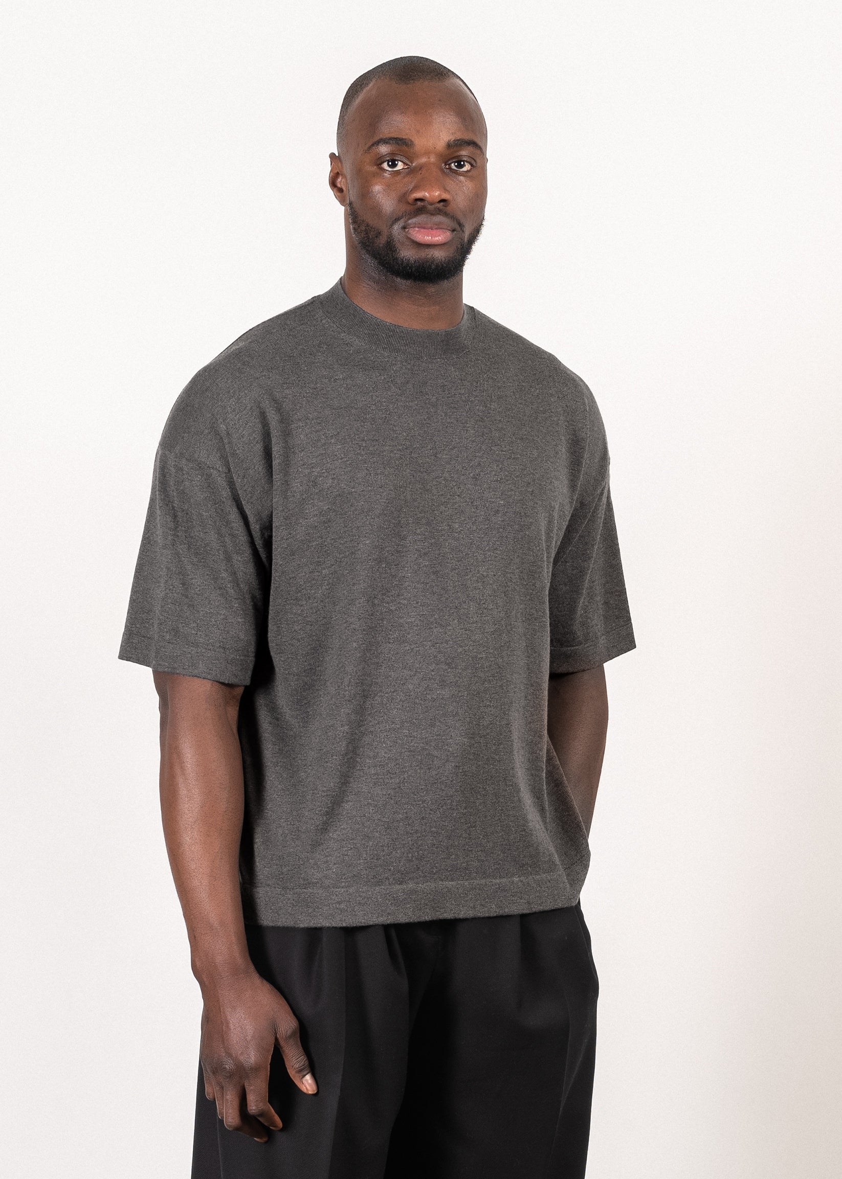 Yacaia Y-0023 Supima®/Cashmere Oversized T-Shirt - Grey | Knitwear