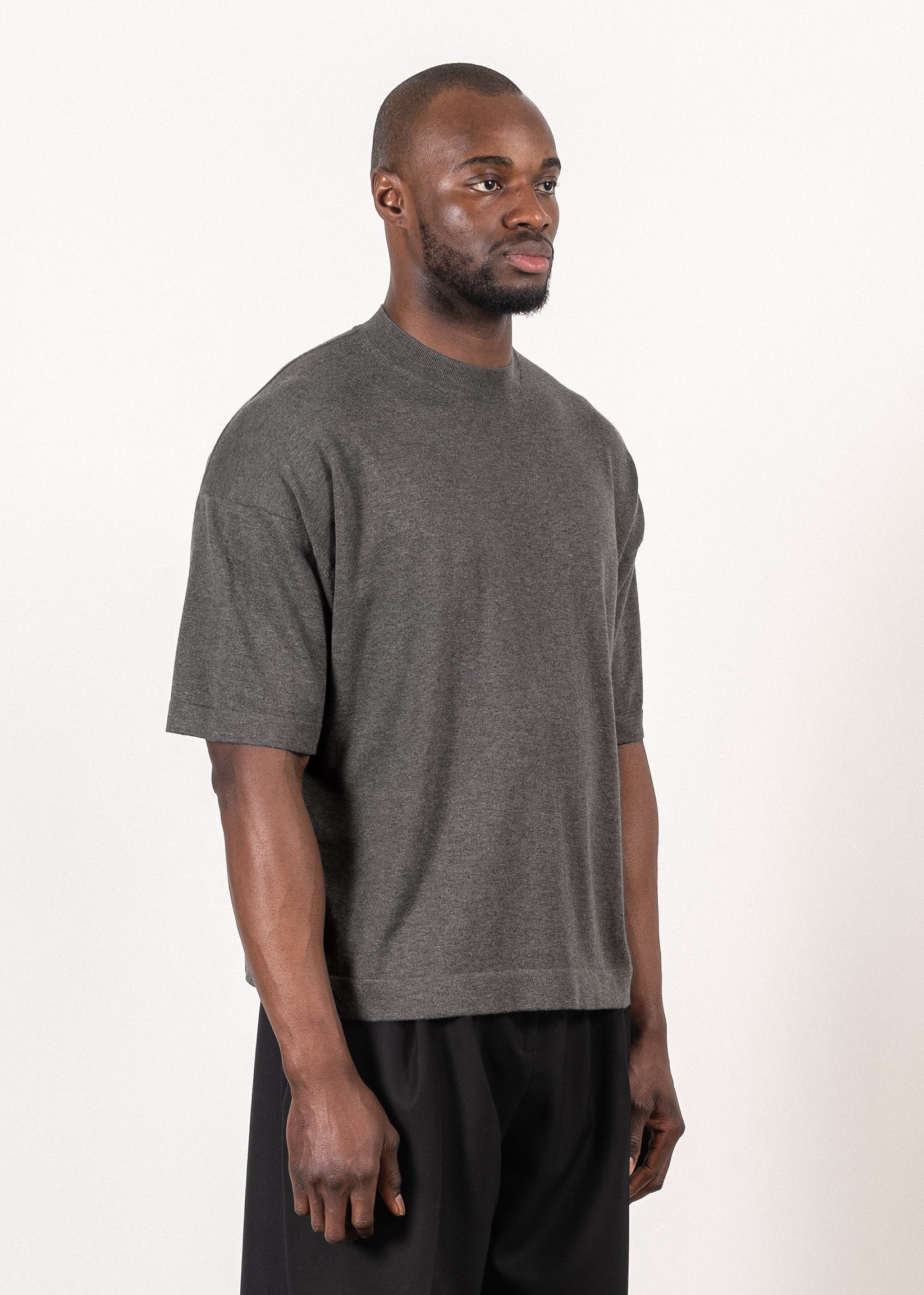 Yacaia Y-0023 Supima®/Cashmere Oversized T-Shirt - Grey | Knitwear