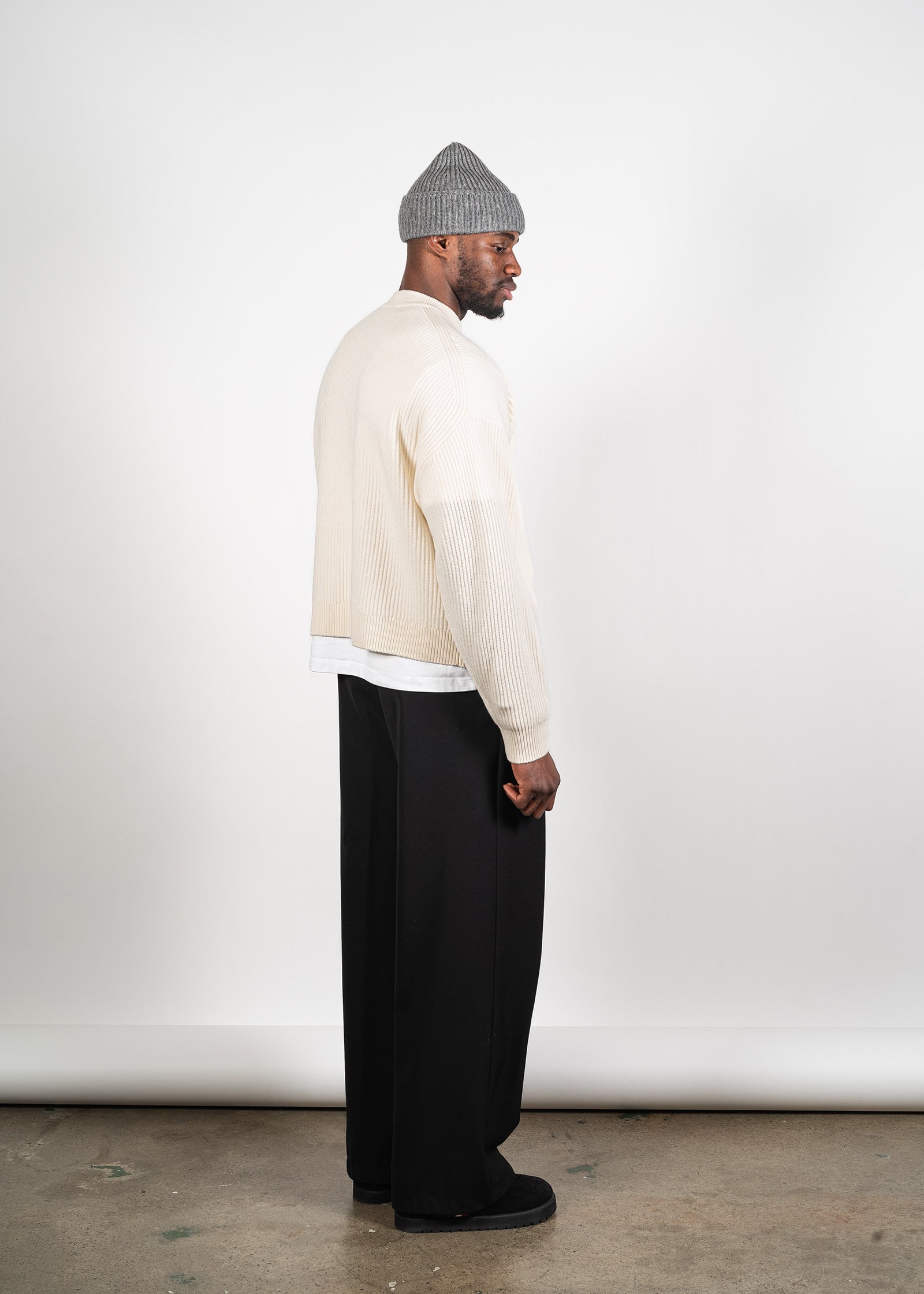 Yacaia Y-0013 Oversized Ribbed Cashmere Blend Sweater - Cloud | Knitwear
