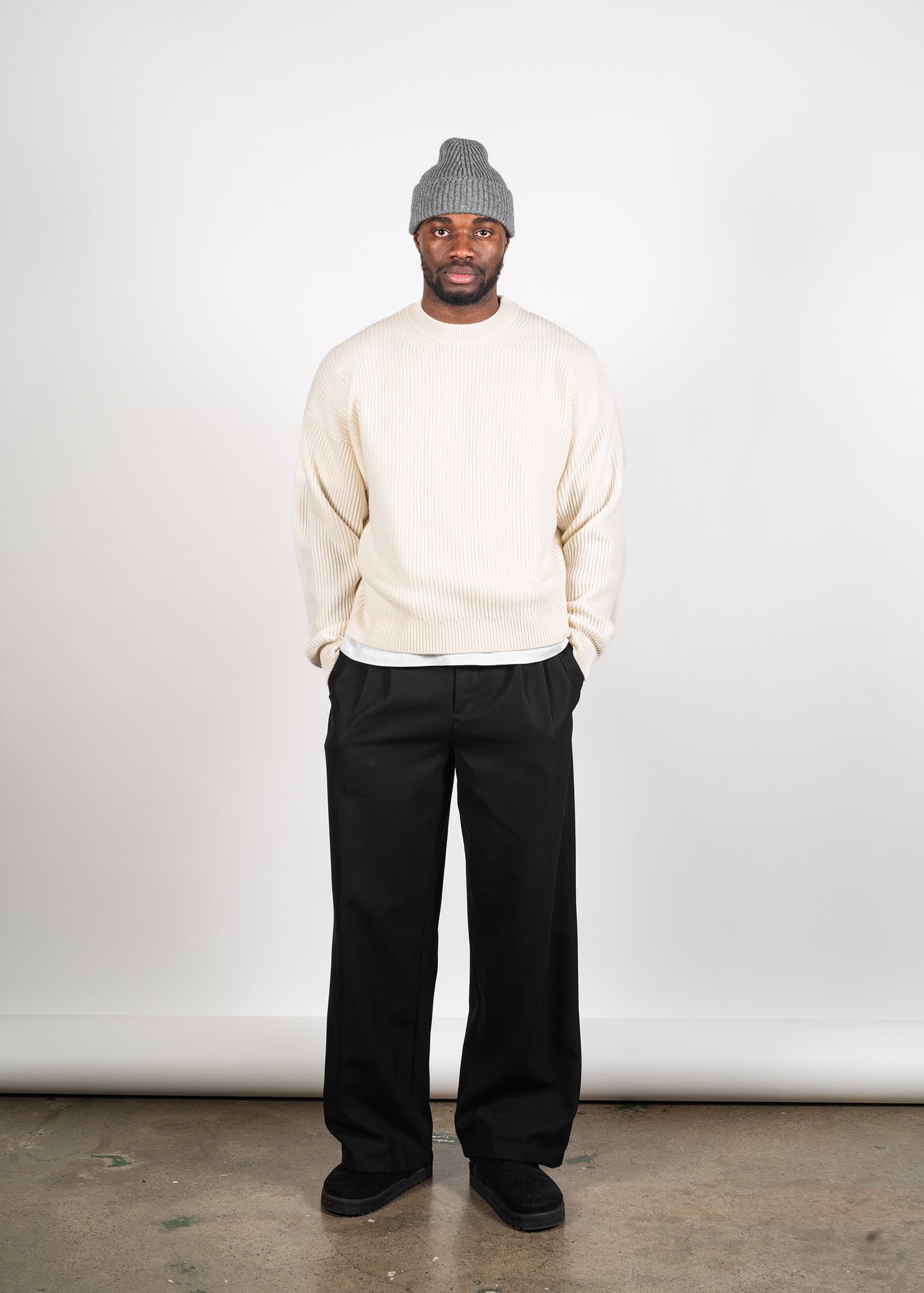 Yacaia Y-0013 Oversized Ribbed Cashmere Blend Sweater - Cloud | Knitwear