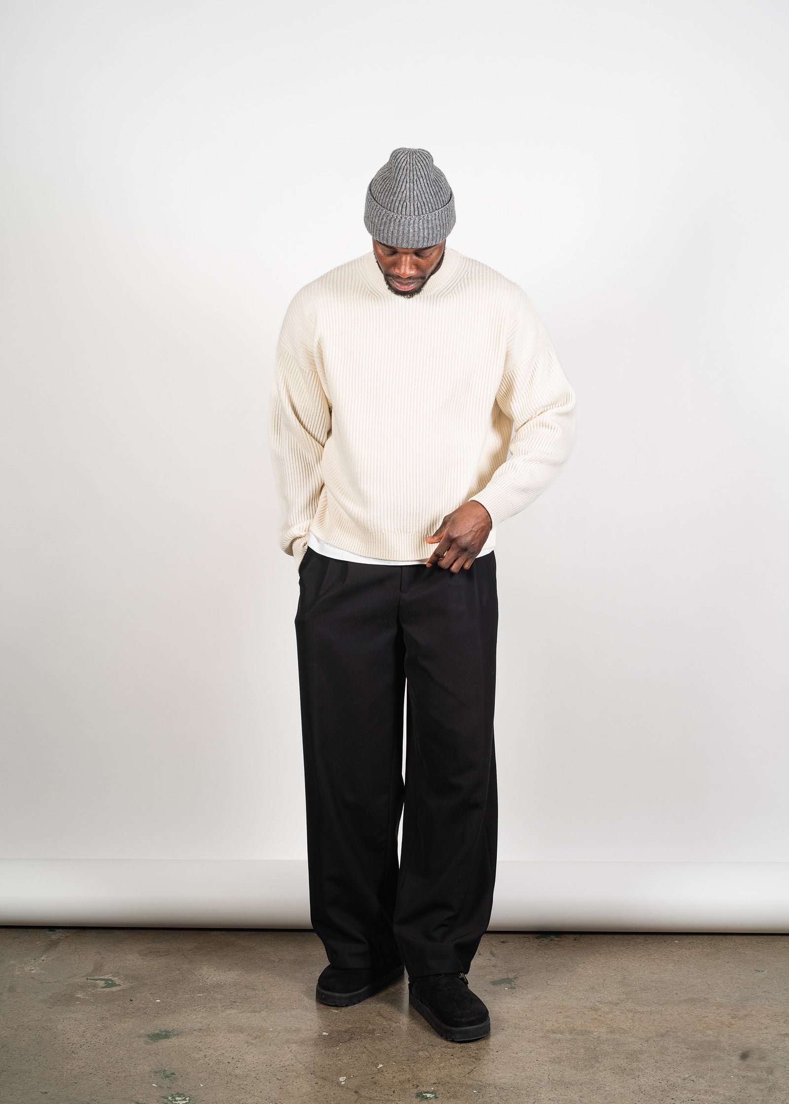 Yacaia Y-0013 Oversized Ribbed Cashmere Blend Sweater - Cloud | Knitwear