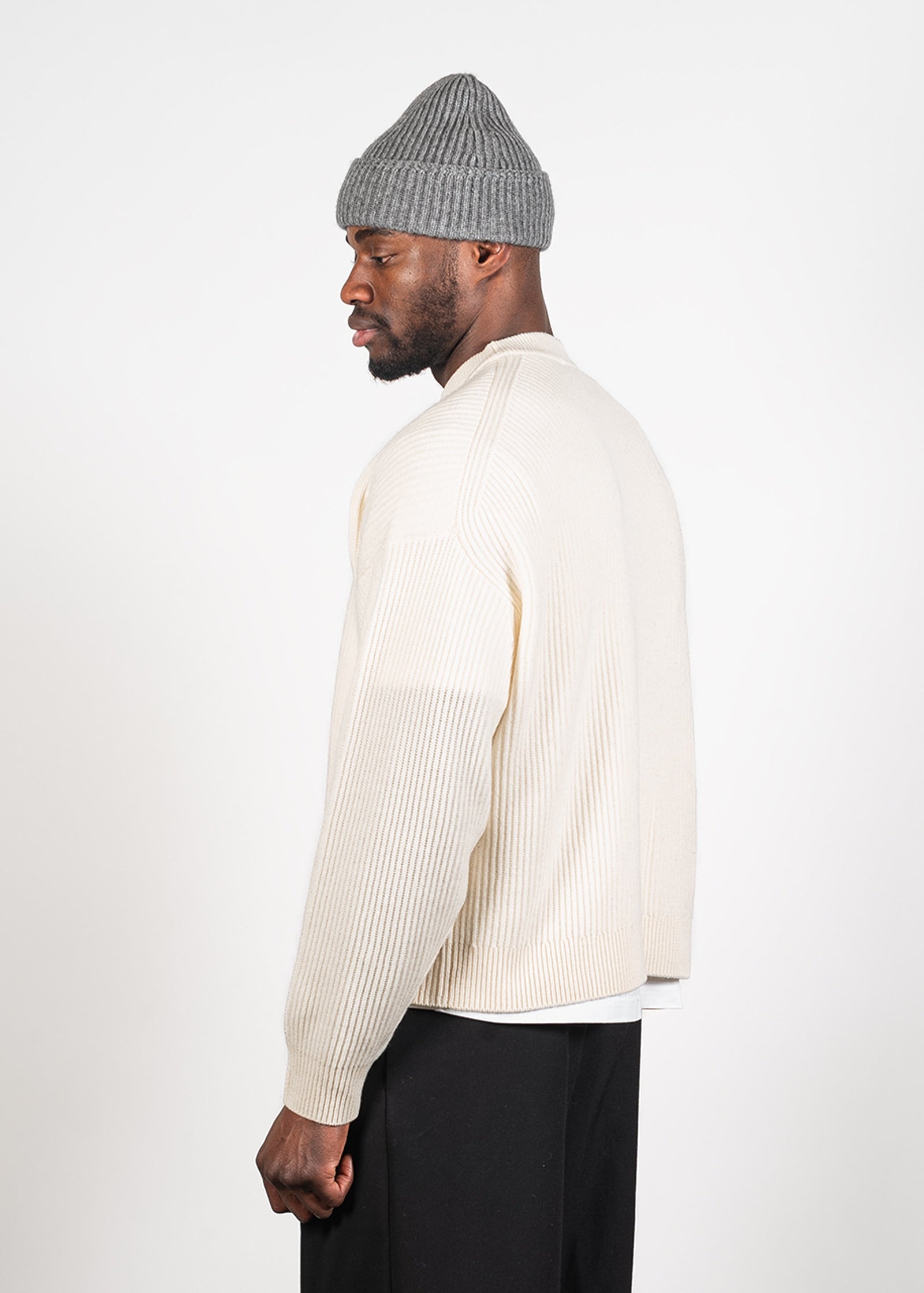 Yacaia Y-0013 Oversized Ribbed Cashmere Blend Sweater - Cloud | Knitwear