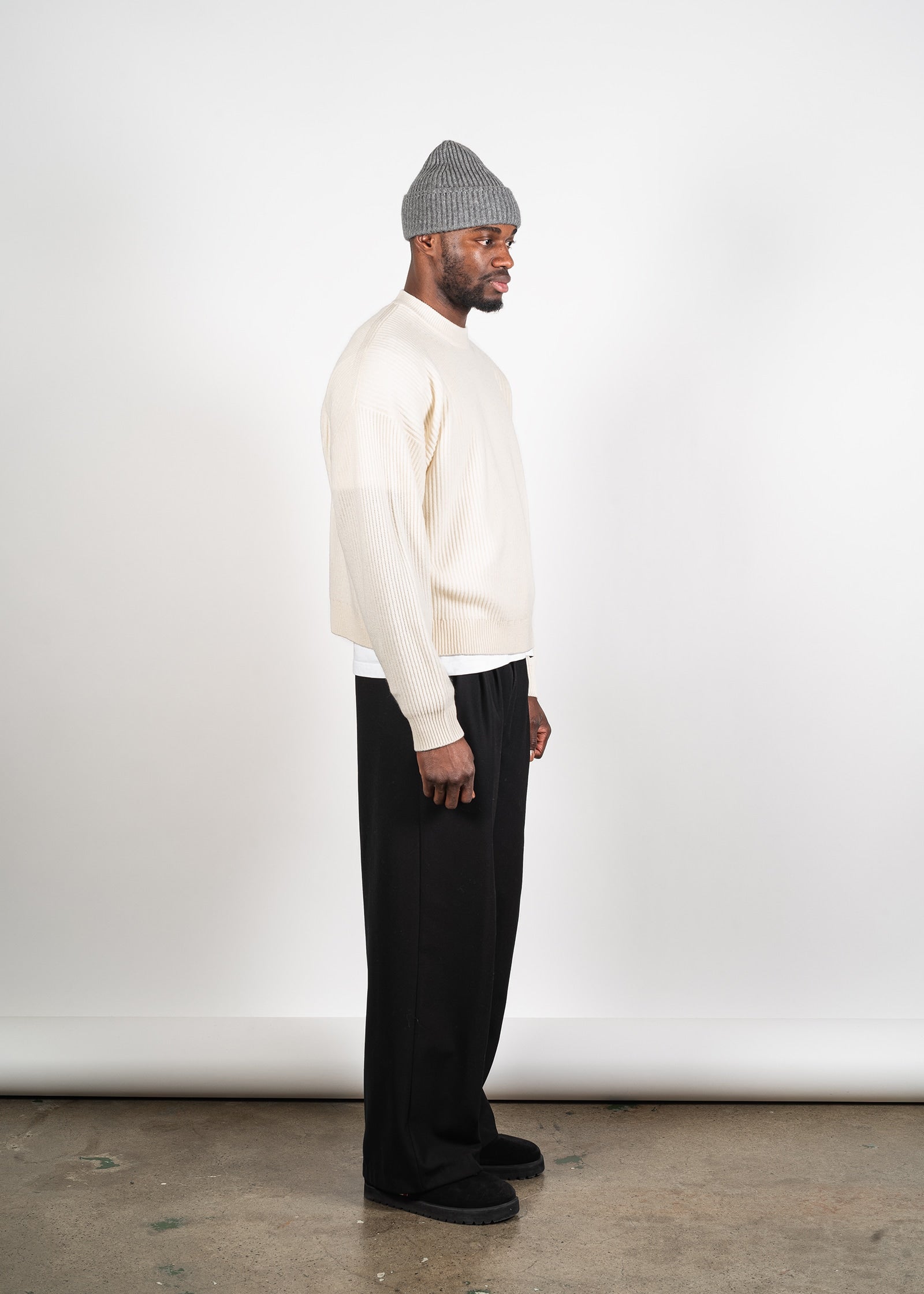 Yacaia Y-0013 Oversized Ribbed Cashmere Blend Sweater - Cloud | Knitwear