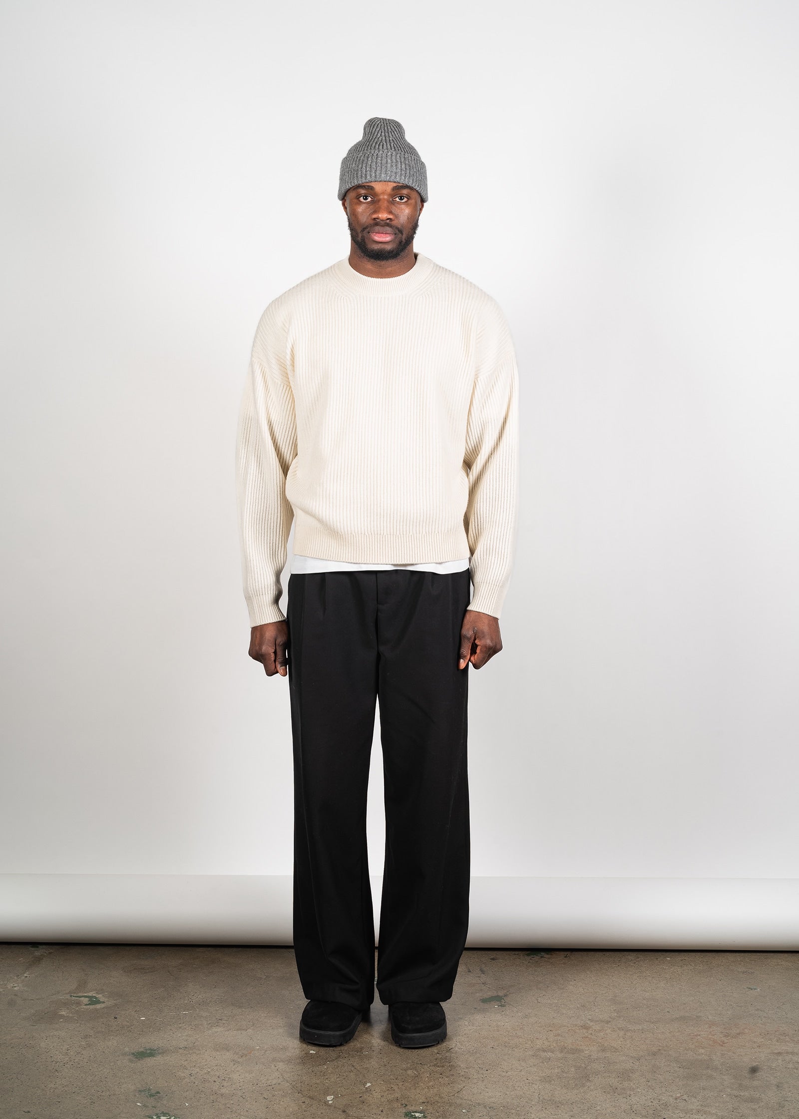 Yacaia Y-0013 Oversized Ribbed Cashmere Blend Sweater - Cloud | Knitwear