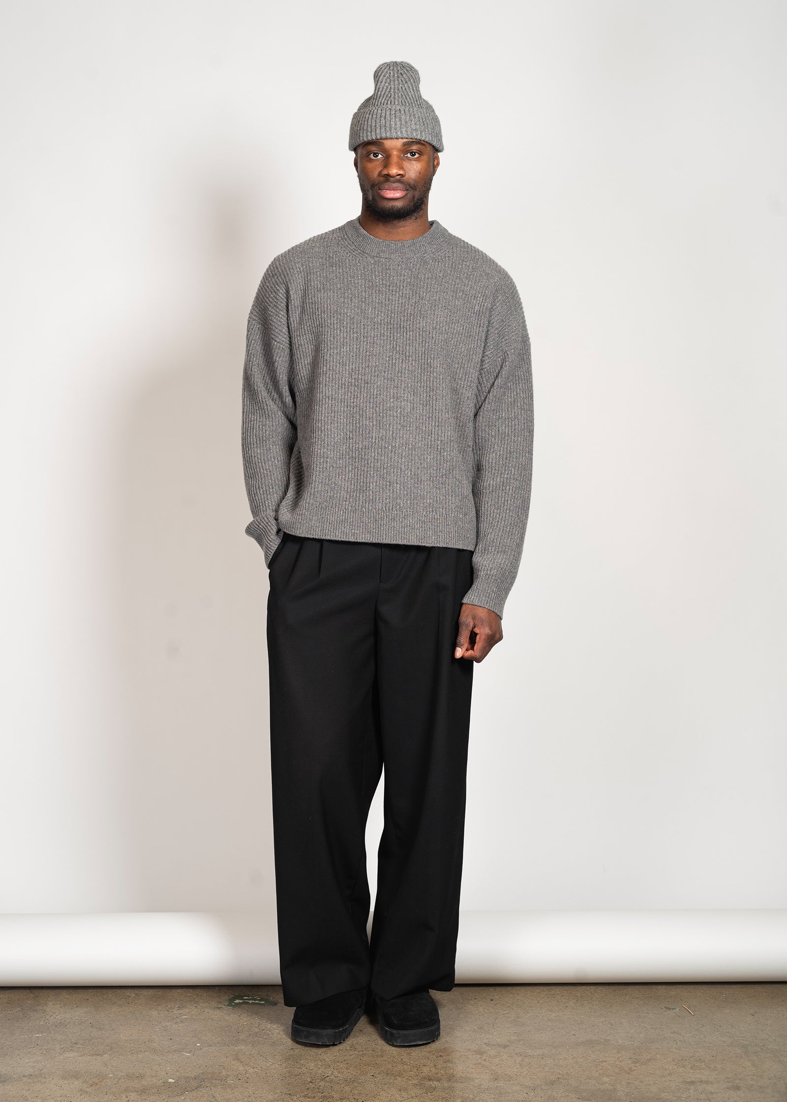 Yacaia Y-0013 Oversized Ribbed Cashmere Blend Sweater - Grey | Knitwear