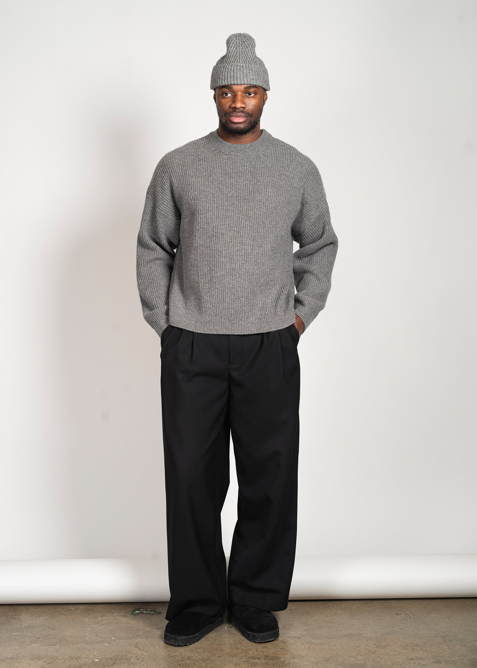Yacaia Y-0013 Oversized Ribbed Cashmere Blend Sweater - Grey | Knitwear