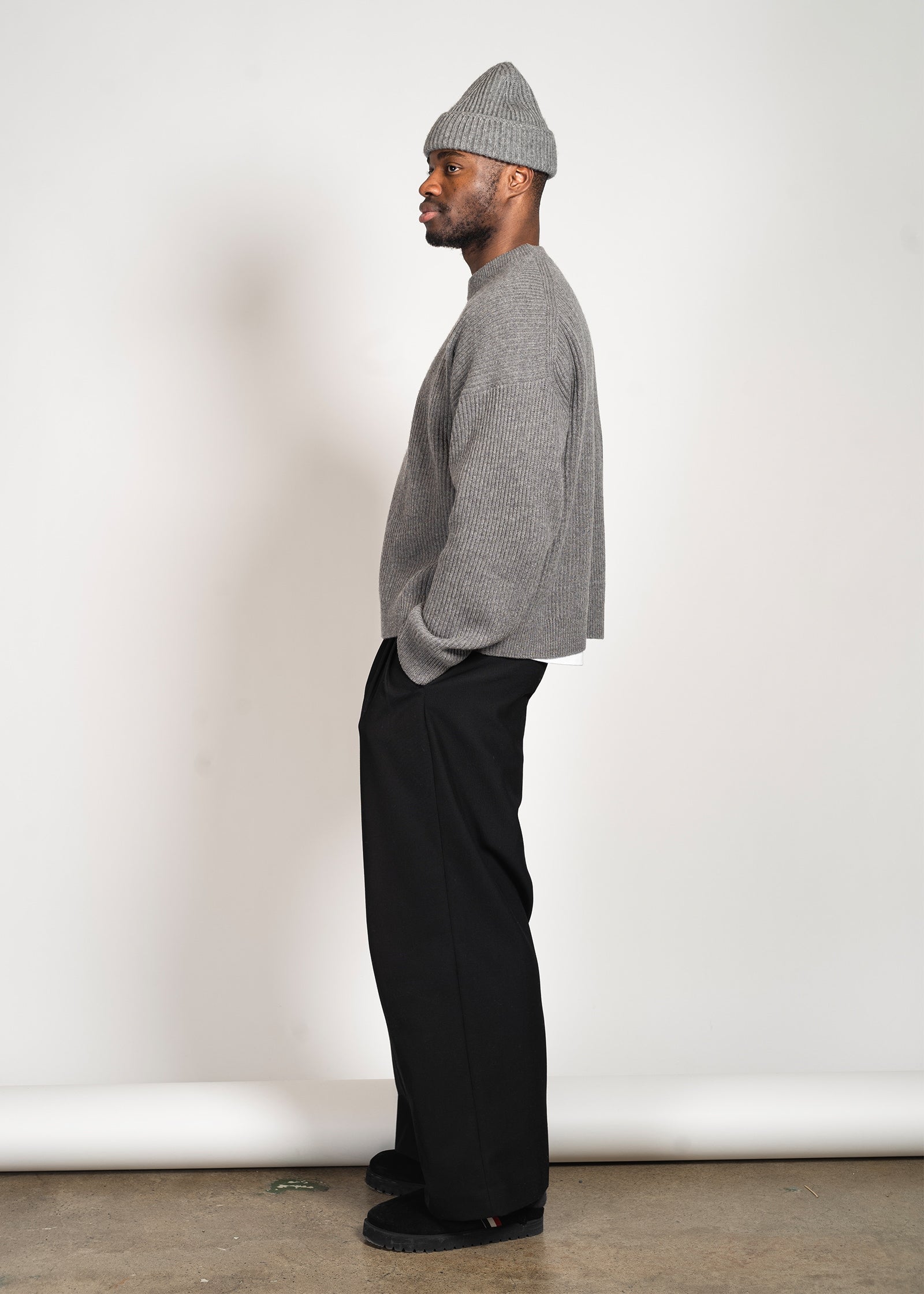 Yacaia Y-0013 Oversized Ribbed Cashmere Blend Sweater - Grey | Knitwear