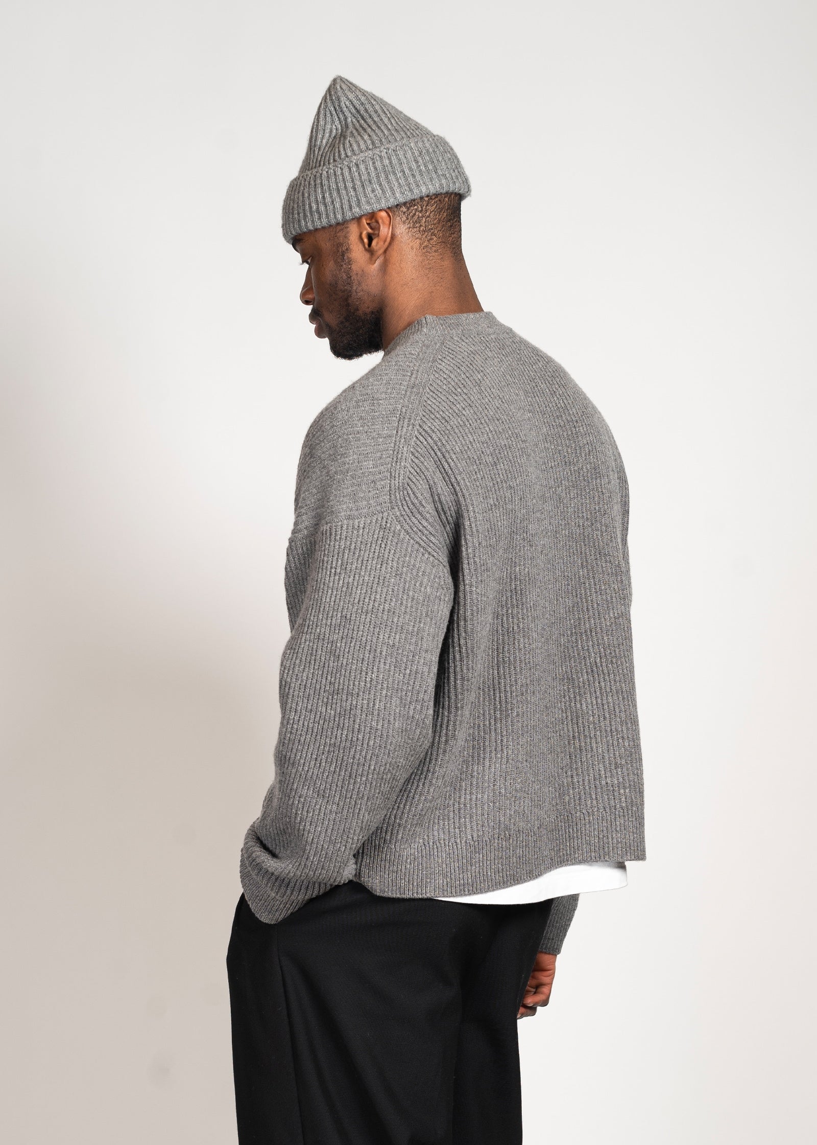 Yacaia Y-0013 Oversized Ribbed Cashmere Blend Sweater - Grey | Knitwear