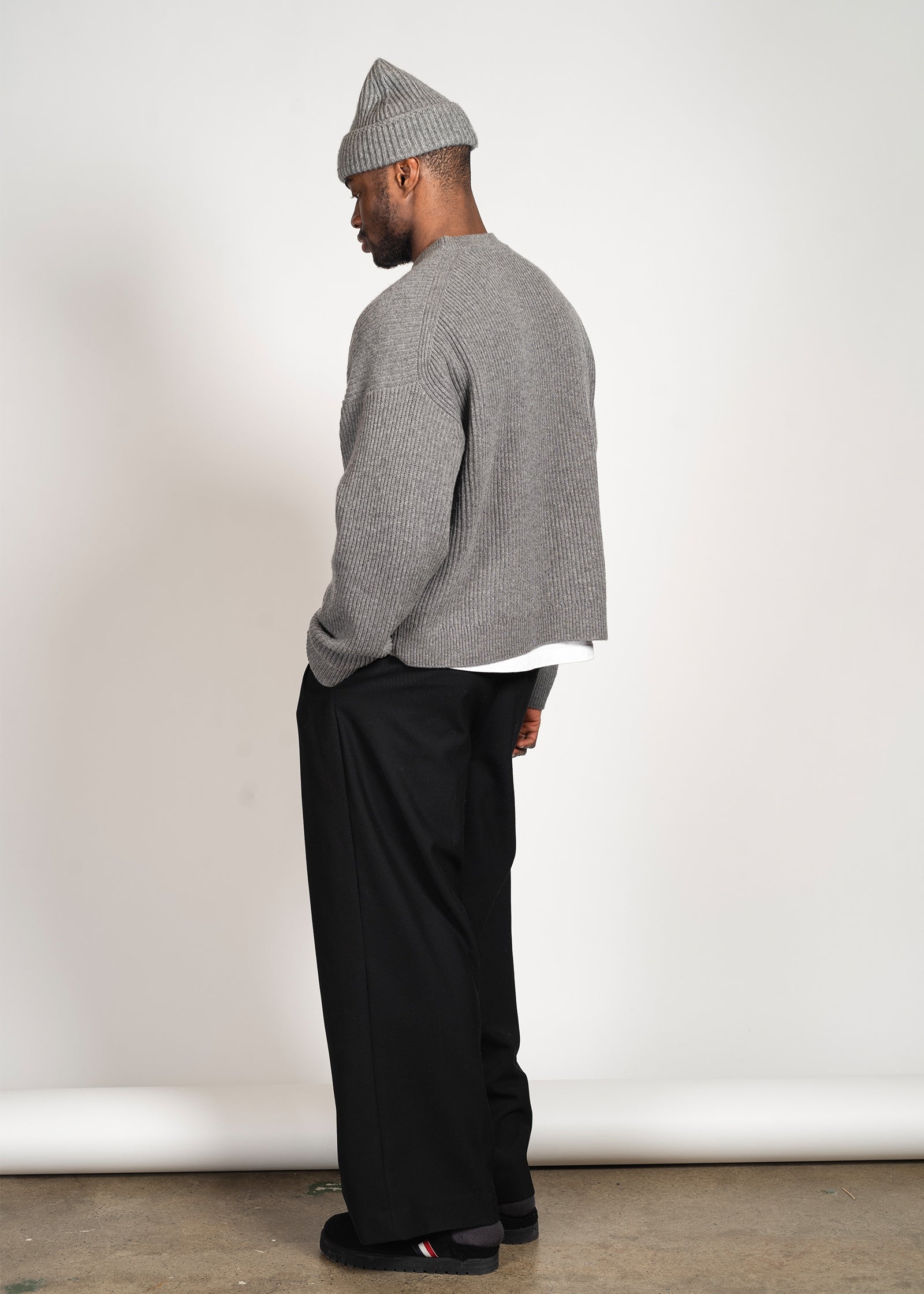 Yacaia Y-0013 Oversized Ribbed Cashmere Blend Sweater - Grey | Knitwear