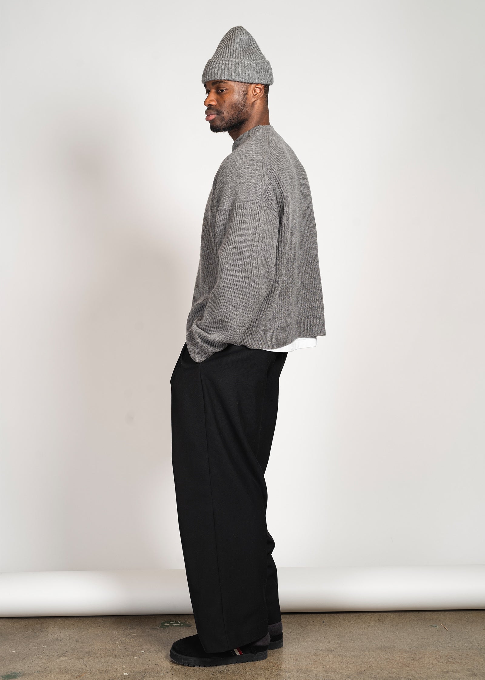 Yacaia Y-0013 Oversized Ribbed Cashmere Blend Sweater - Grey | Knitwear
