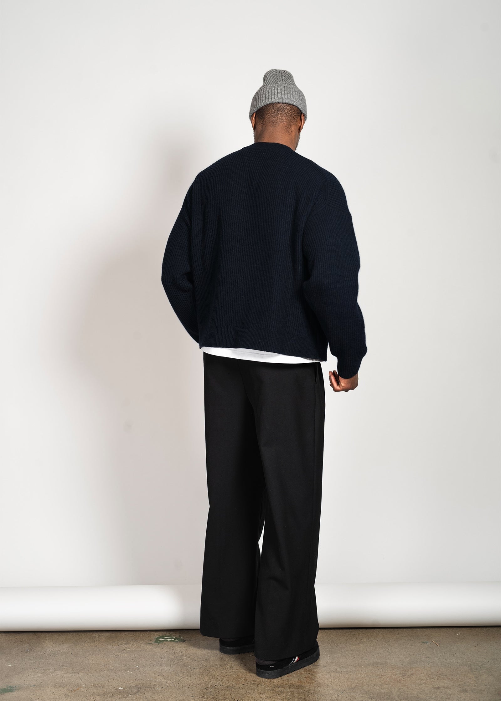 Yacaia Y-0013 Oversized Ribbed Cashmere Blend Sweater - Navy | Knitwear