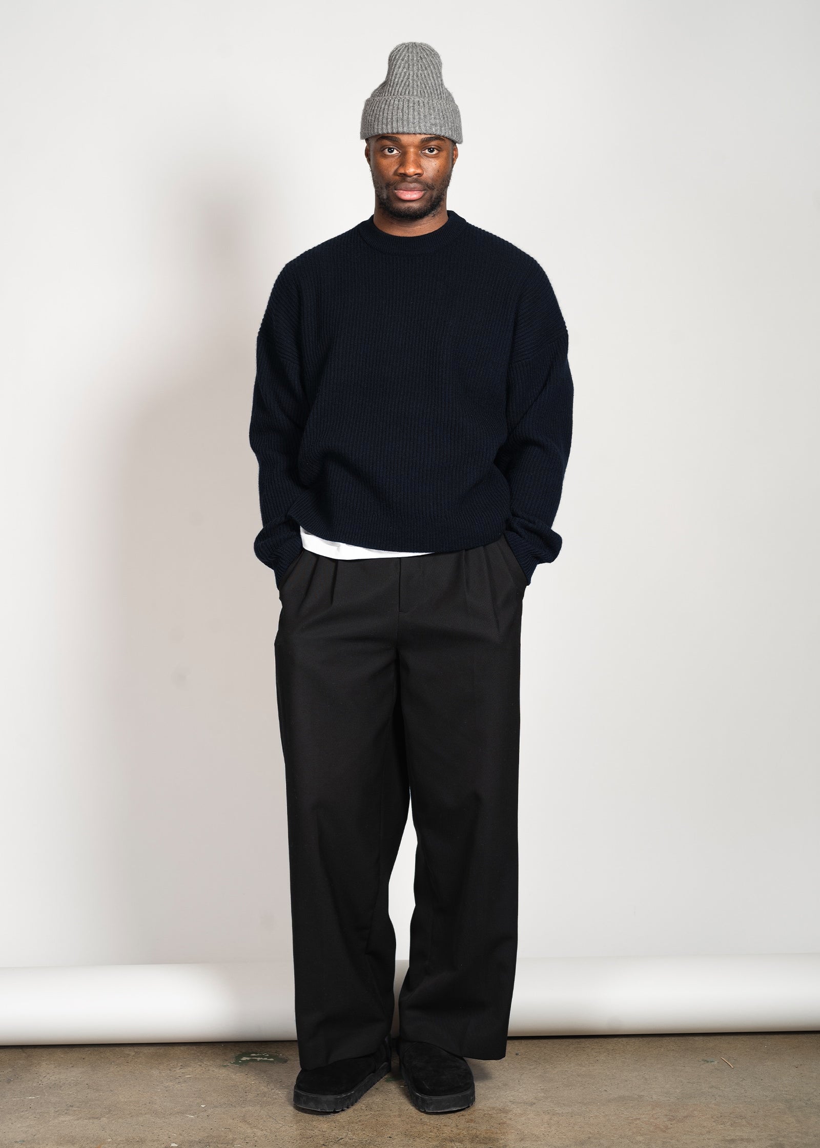 Yacaia Y-0013 Oversized Ribbed Cashmere Blend Sweater - Navy | Knitwear
