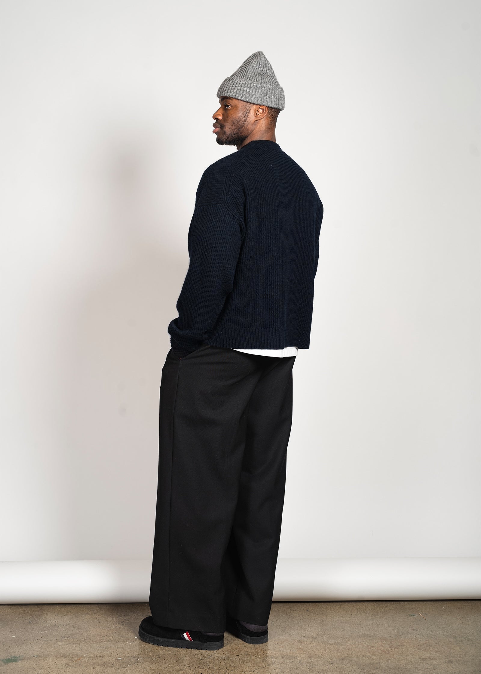 Yacaia Y-0013 Oversized Ribbed Cashmere Blend Sweater - Navy | Knitwear