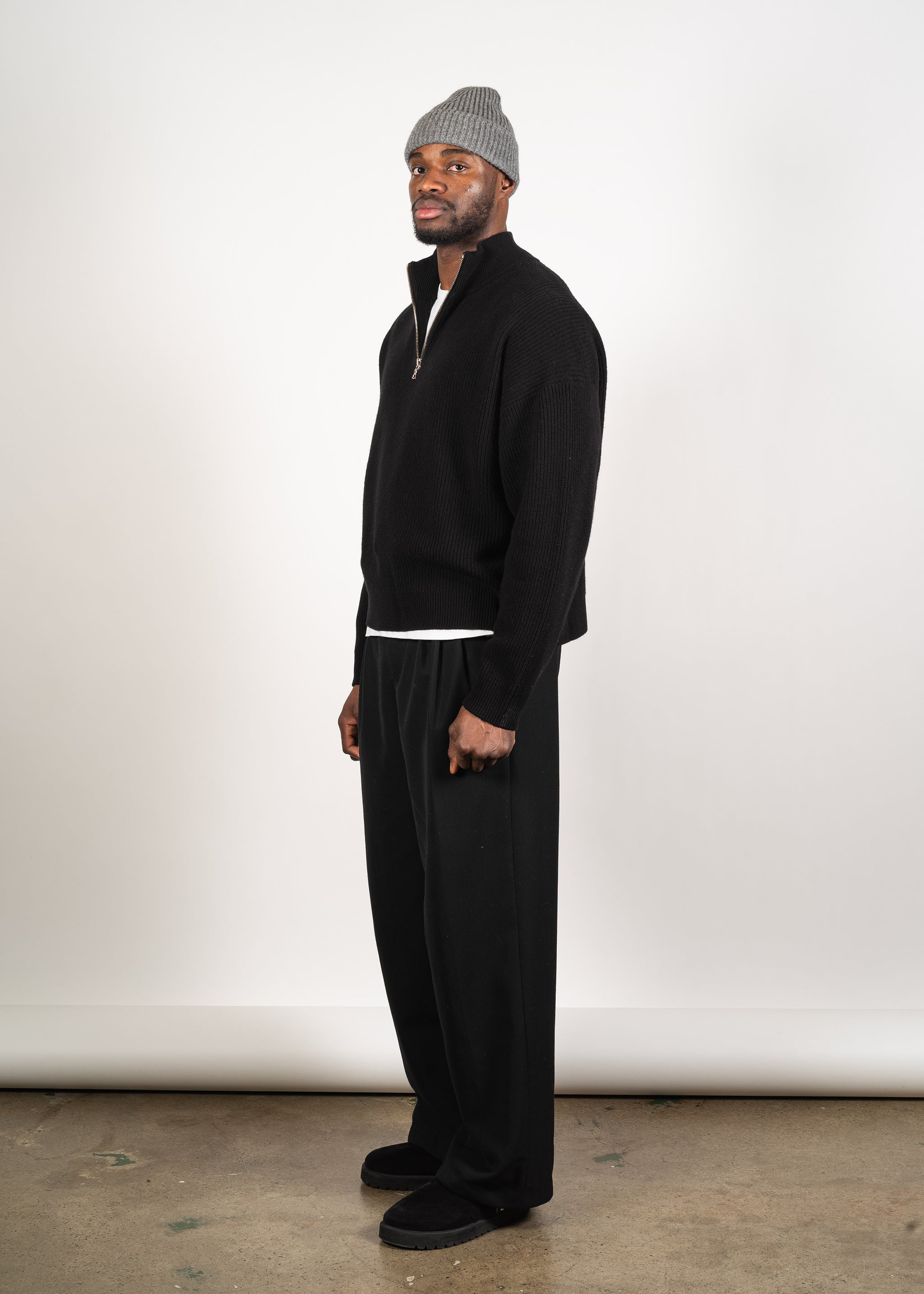 Yacaia Y-0015 Oversized Half-Zip Cashmere Blend Sweater - Black | Knitwear