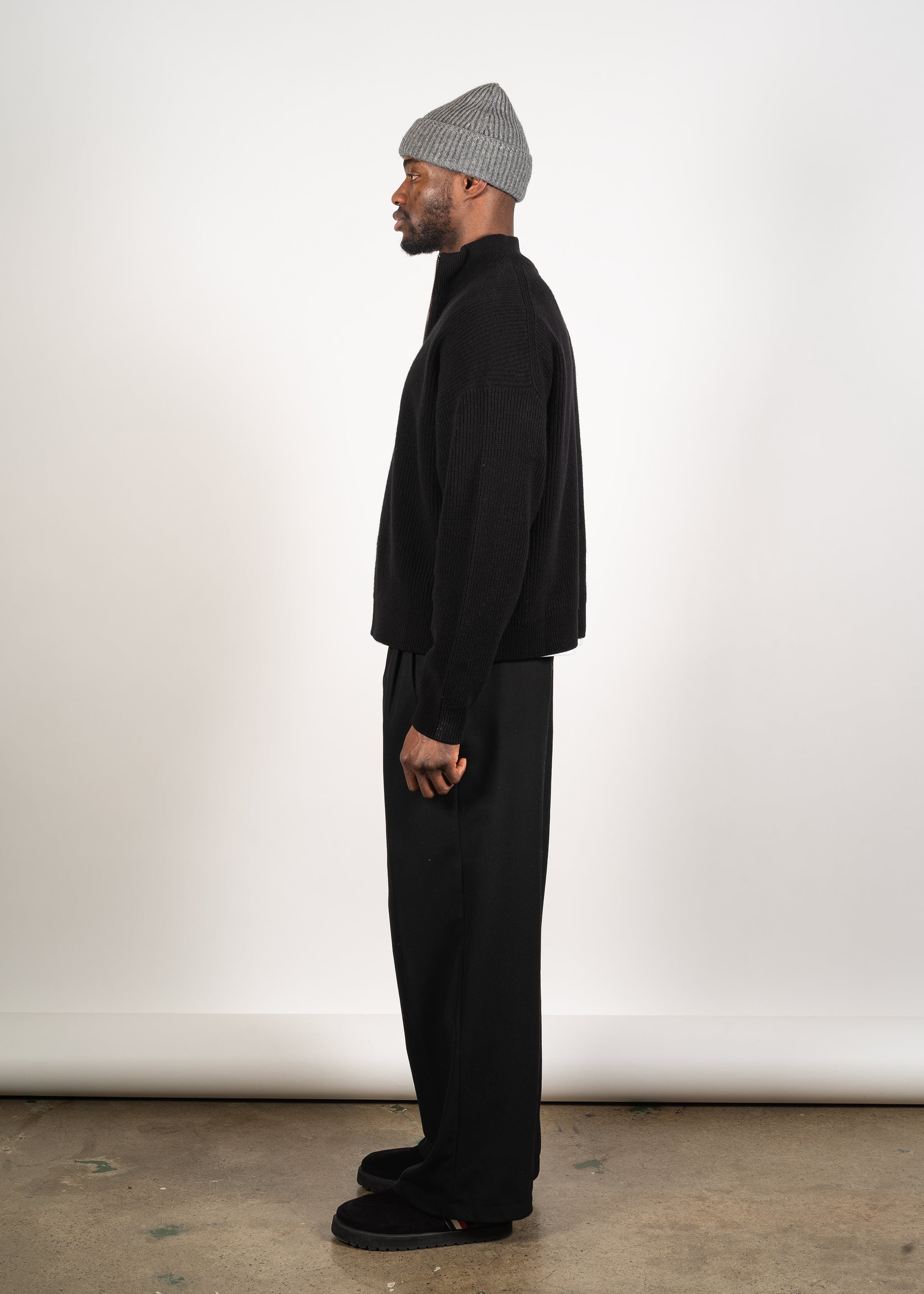 Yacaia Y-0015 Oversized Half-Zip Cashmere Blend Sweater - Black | Knitwear