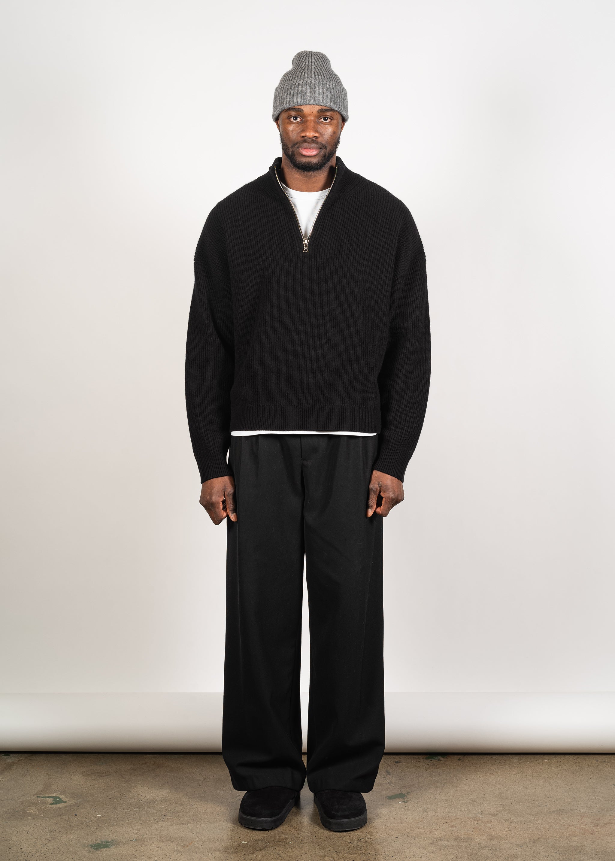 Yacaia Y-0015 Oversized Half-Zip Cashmere Blend Sweater - Black | Knitwear