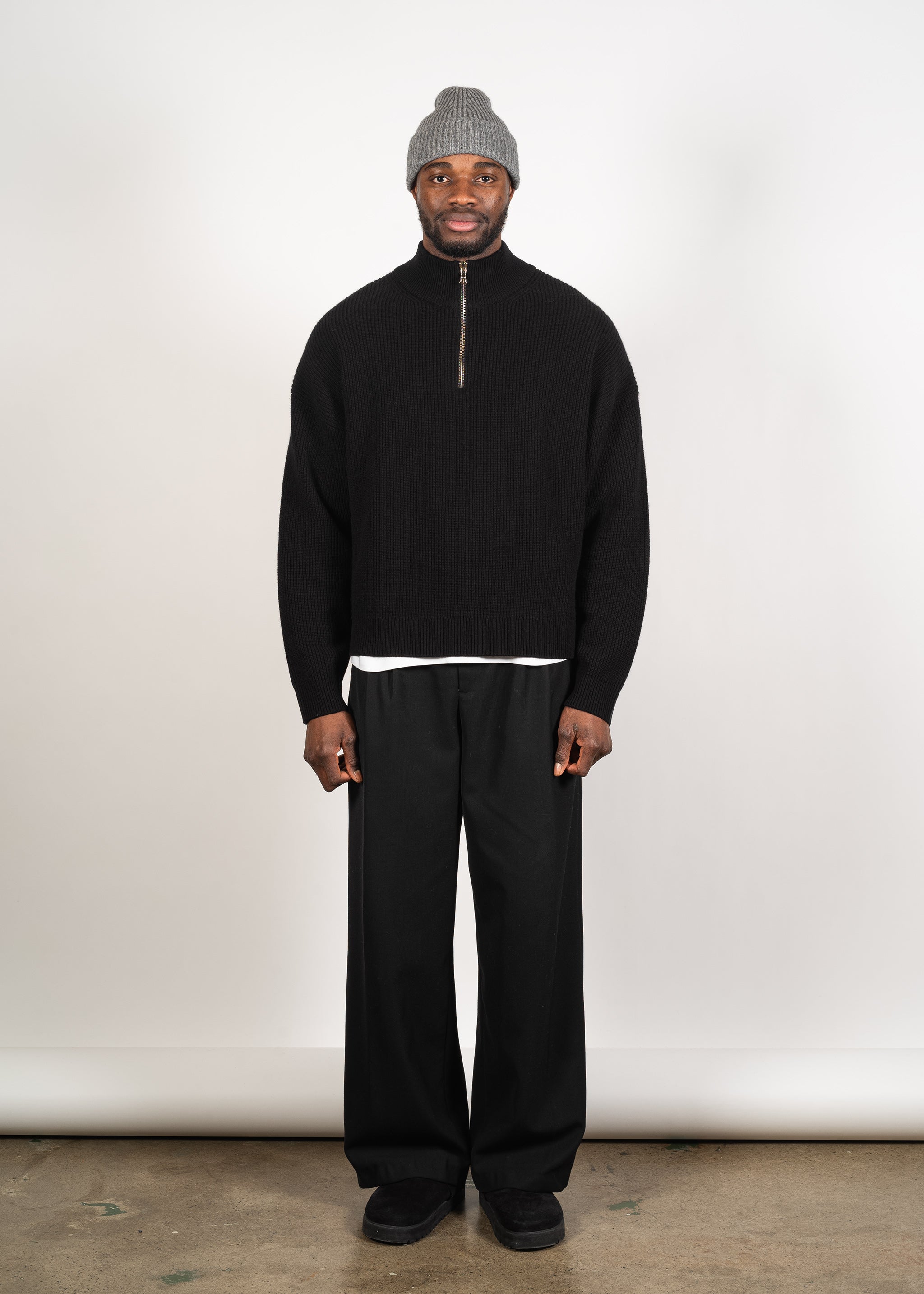 Yacaia Y-0015 Oversized Half-Zip Cashmere Blend Sweater - Black | Knitwear