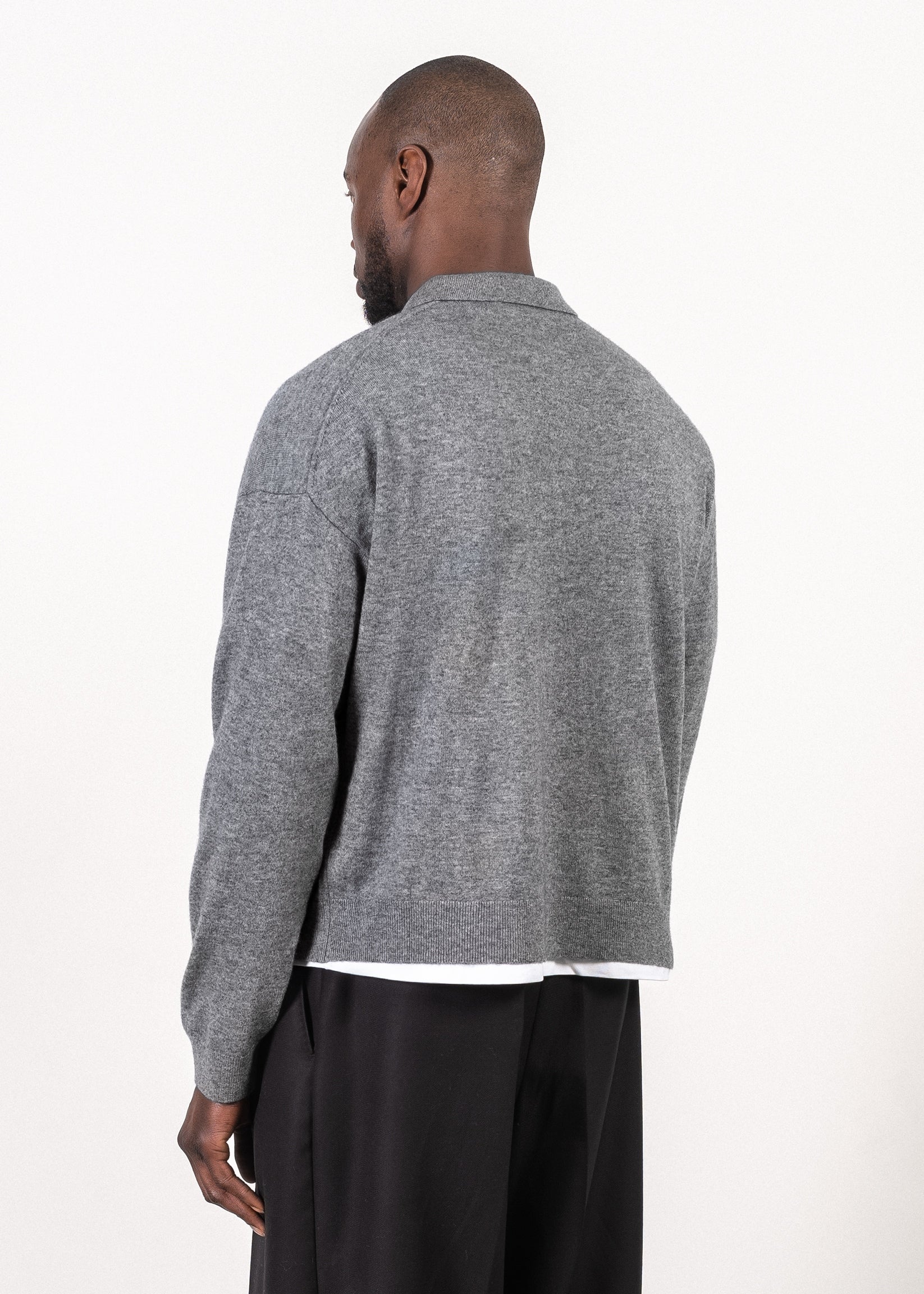 Y-0017 Oversized Merino/Cashmere Cardigan - Grey , Y-0017-GRY-Back