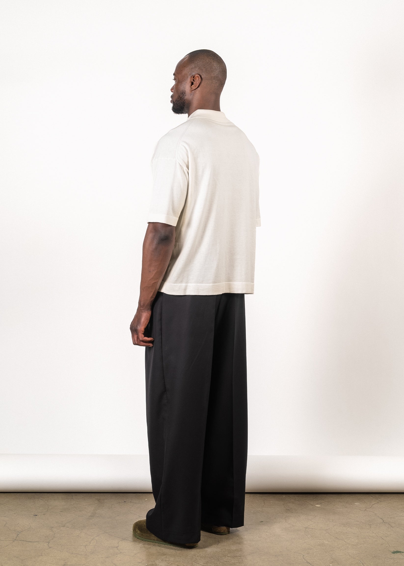 Yacaia Y-0018 Supima®/Cashmere Open Collar Polo - Cloud | Knitwear