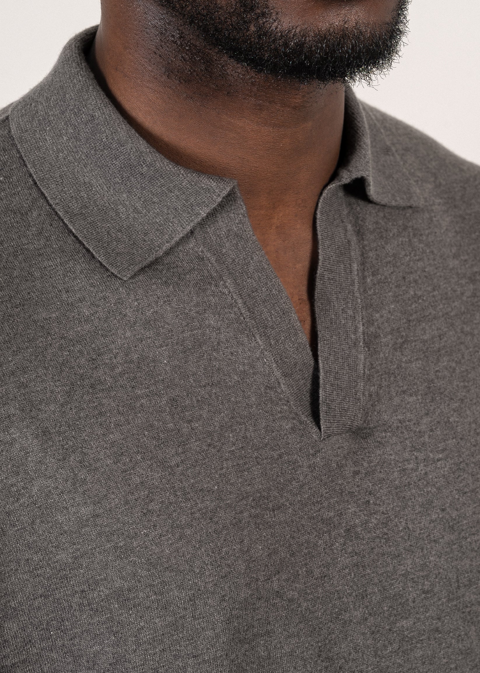 Yacaia Y-0018 Supima®/Cashmere Open Collar Polo - Grey | Knitwear