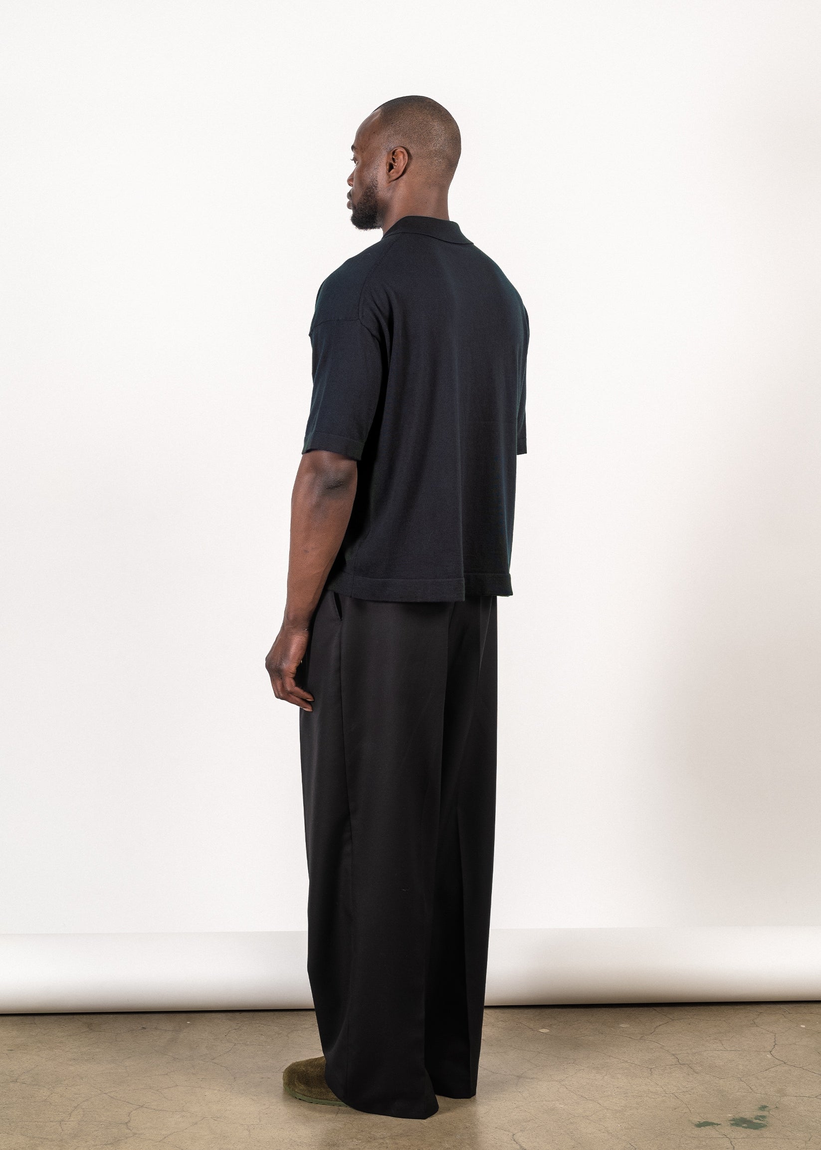 Yacaia Y-0018 Supima®/Cashmere Open Collar Polo - Navy | Knitwear