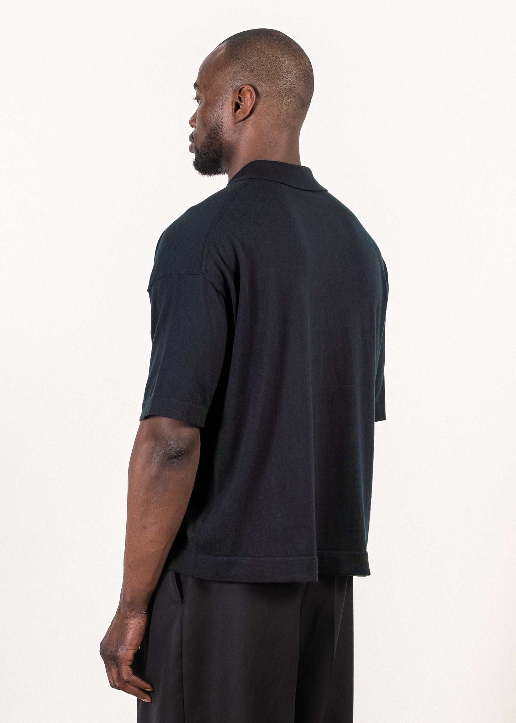 Yacaia Y-0018 Supima®/Cashmere Open Collar Polo - Navy | Knitwear