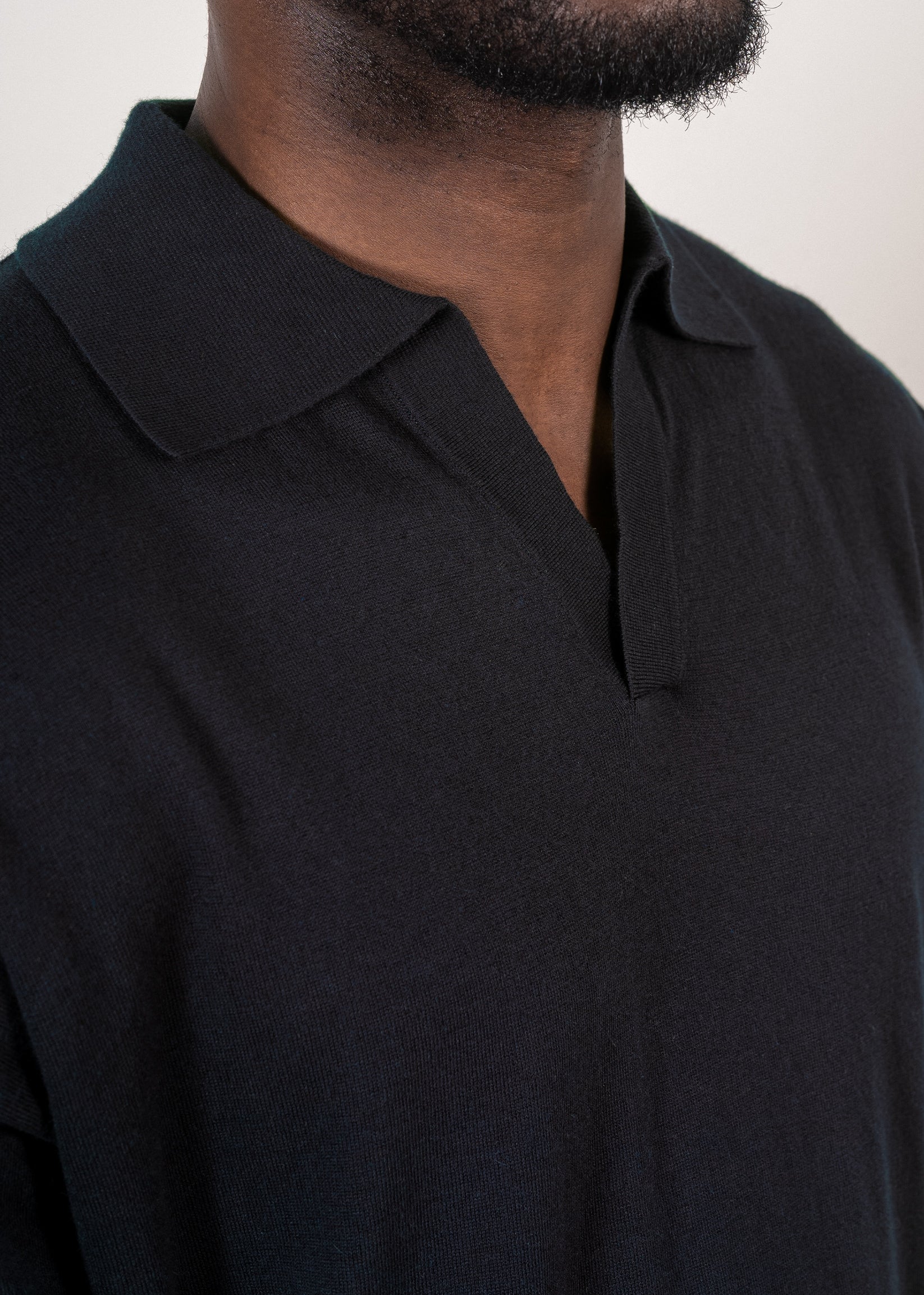 Yacaia Y-0018 Supima®/Cashmere Open Collar Polo - Navy | Knitwear