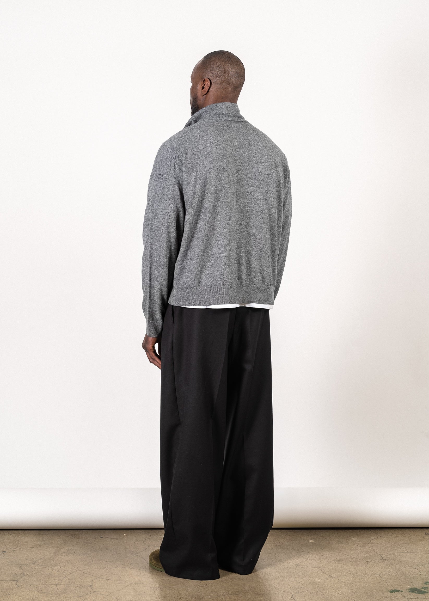 Y-0019 Oversized Half-Zip Merino/Cashmere Sweater - Grey , Y-0019-GRY-Back-Full