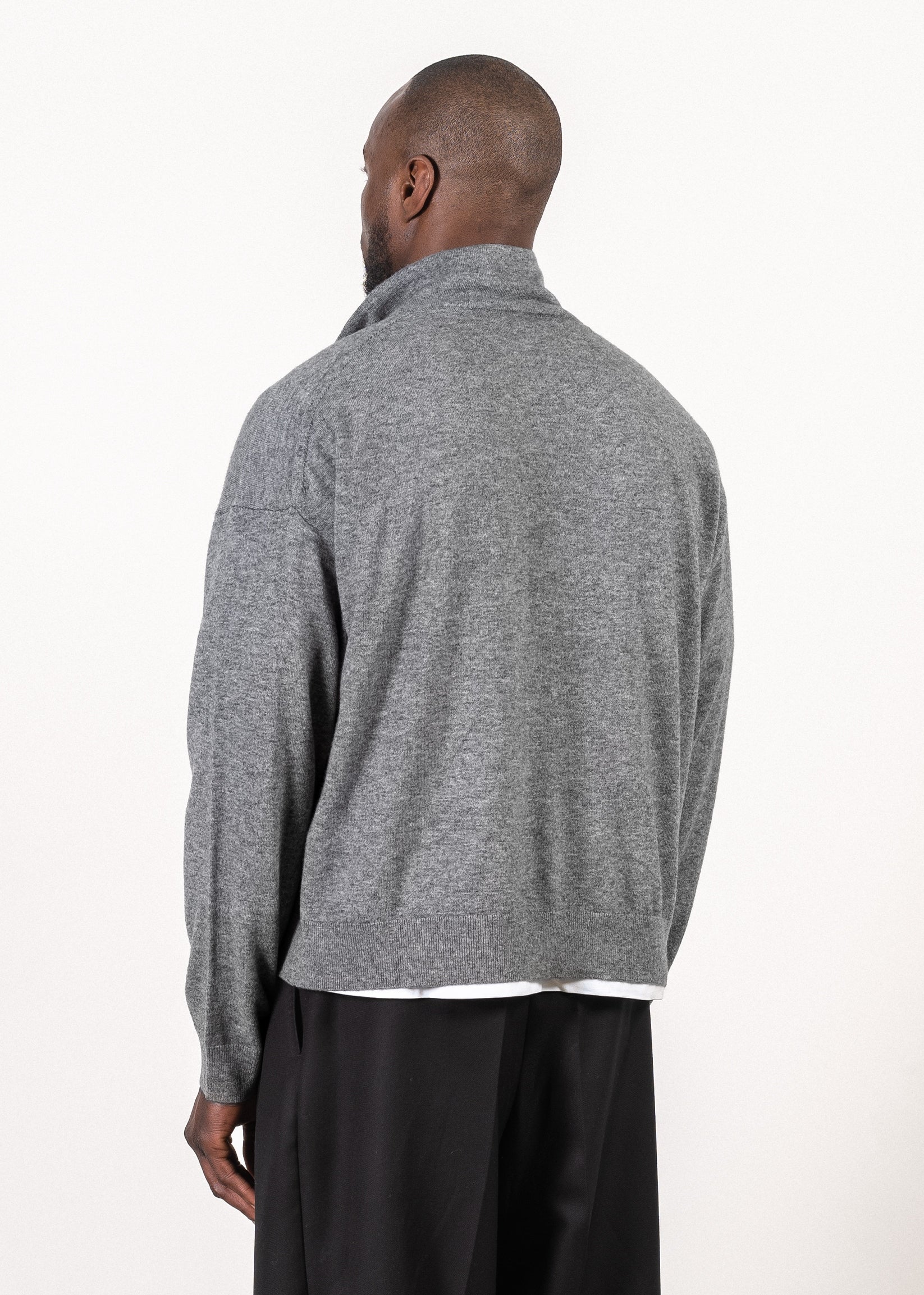 Y-0019 Oversized Half-Zip Merino/Cashmere Sweater - Grey , Y-0019-GRY-Back