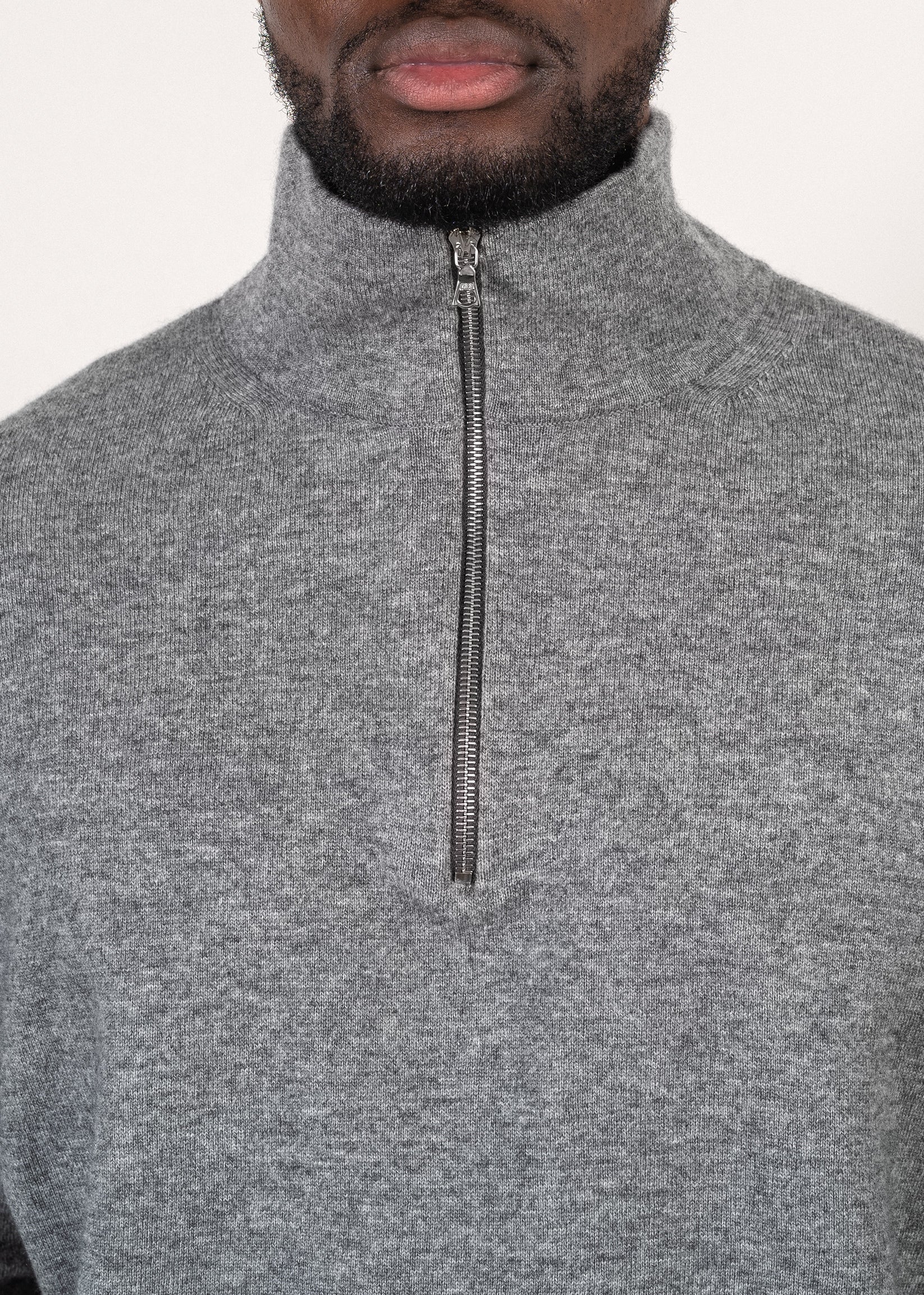 Y-0019 Oversized Half-Zip Merino/Cashmere Sweater - Grey