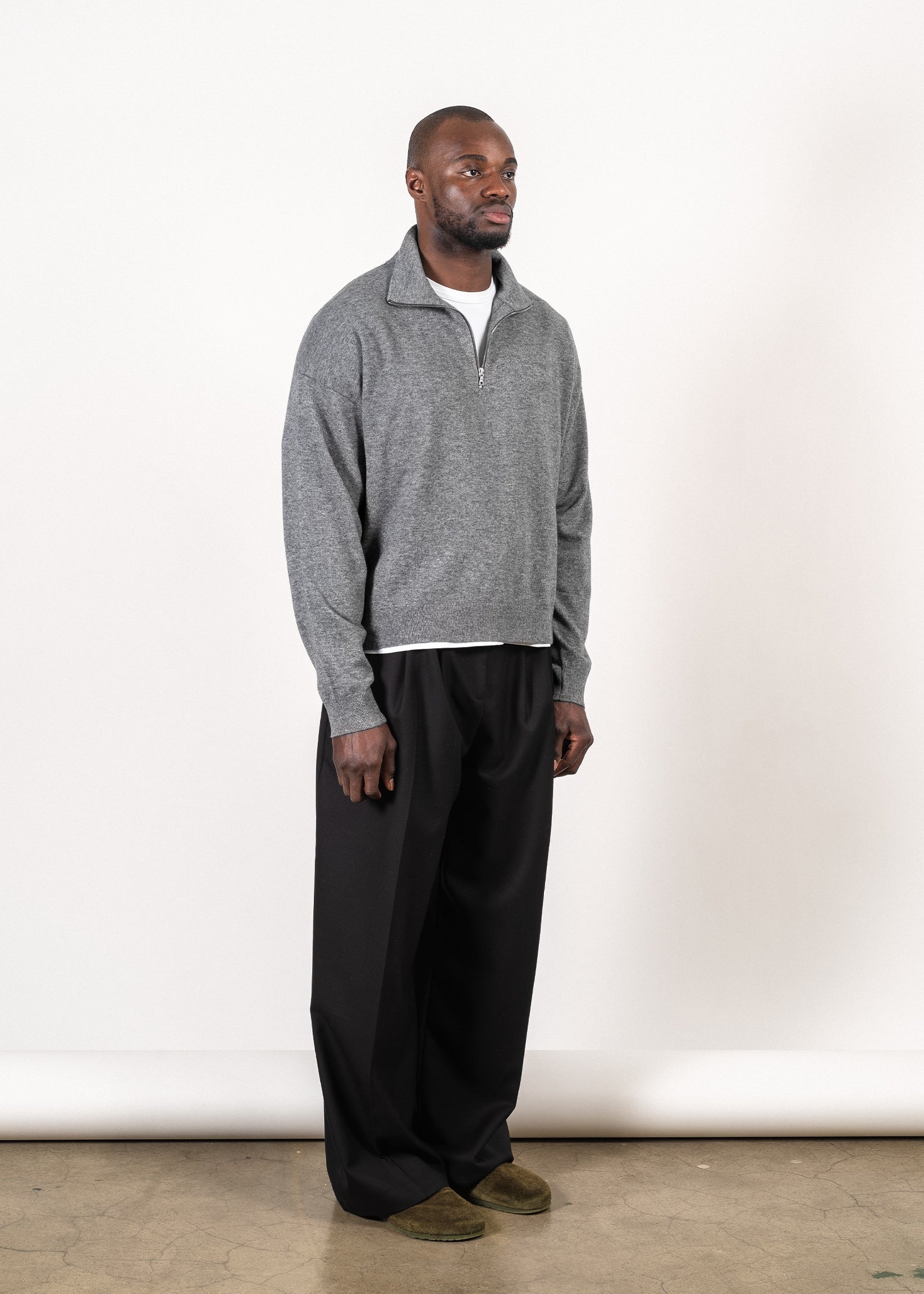 Y-0019 Oversized Half-Zip Merino/Cashmere Sweater - Grey