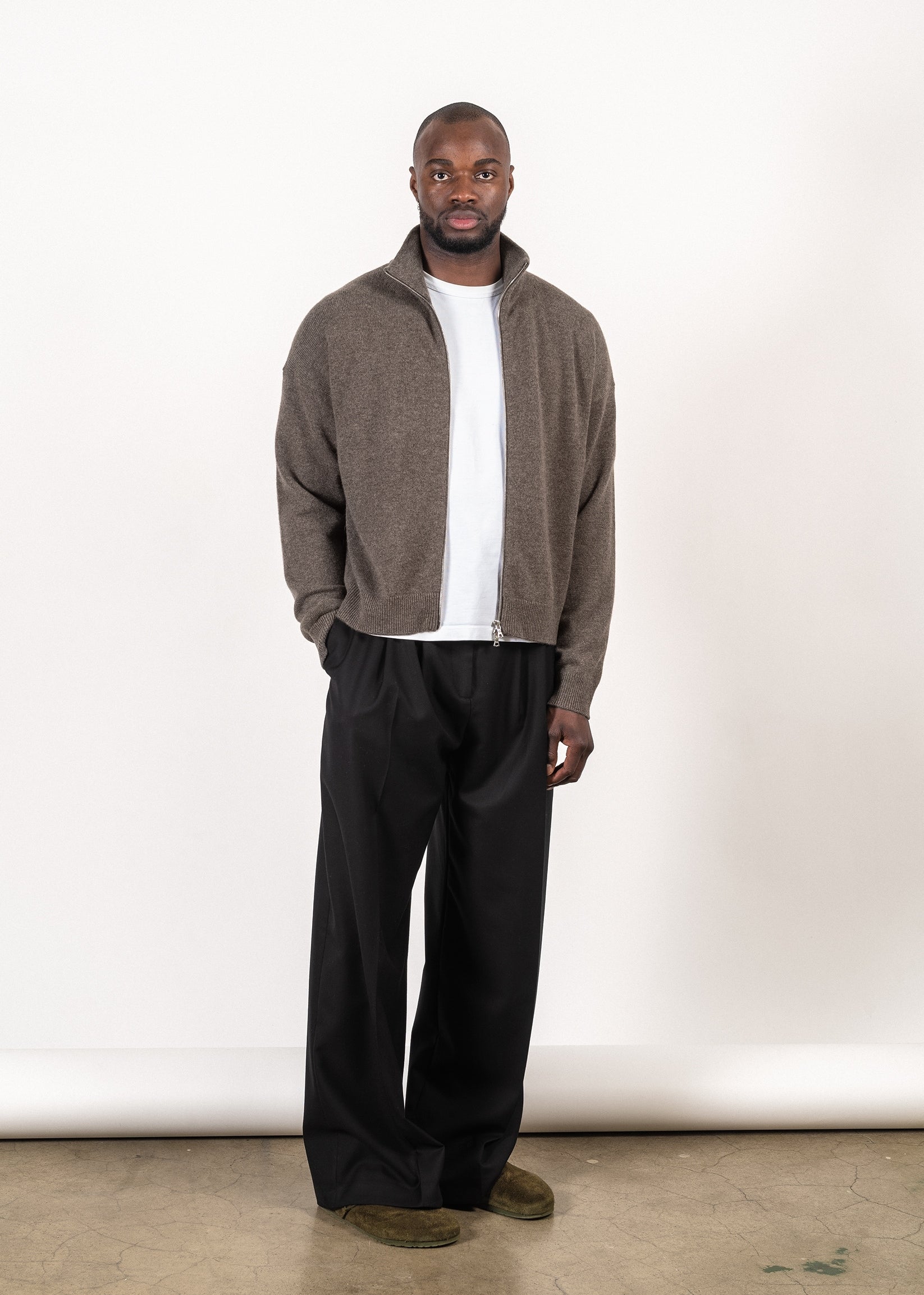 Yacaia Y-0020 Oversized Full-Zip Merino/Cashmere Sweater - Dark Brown | Knitwear
