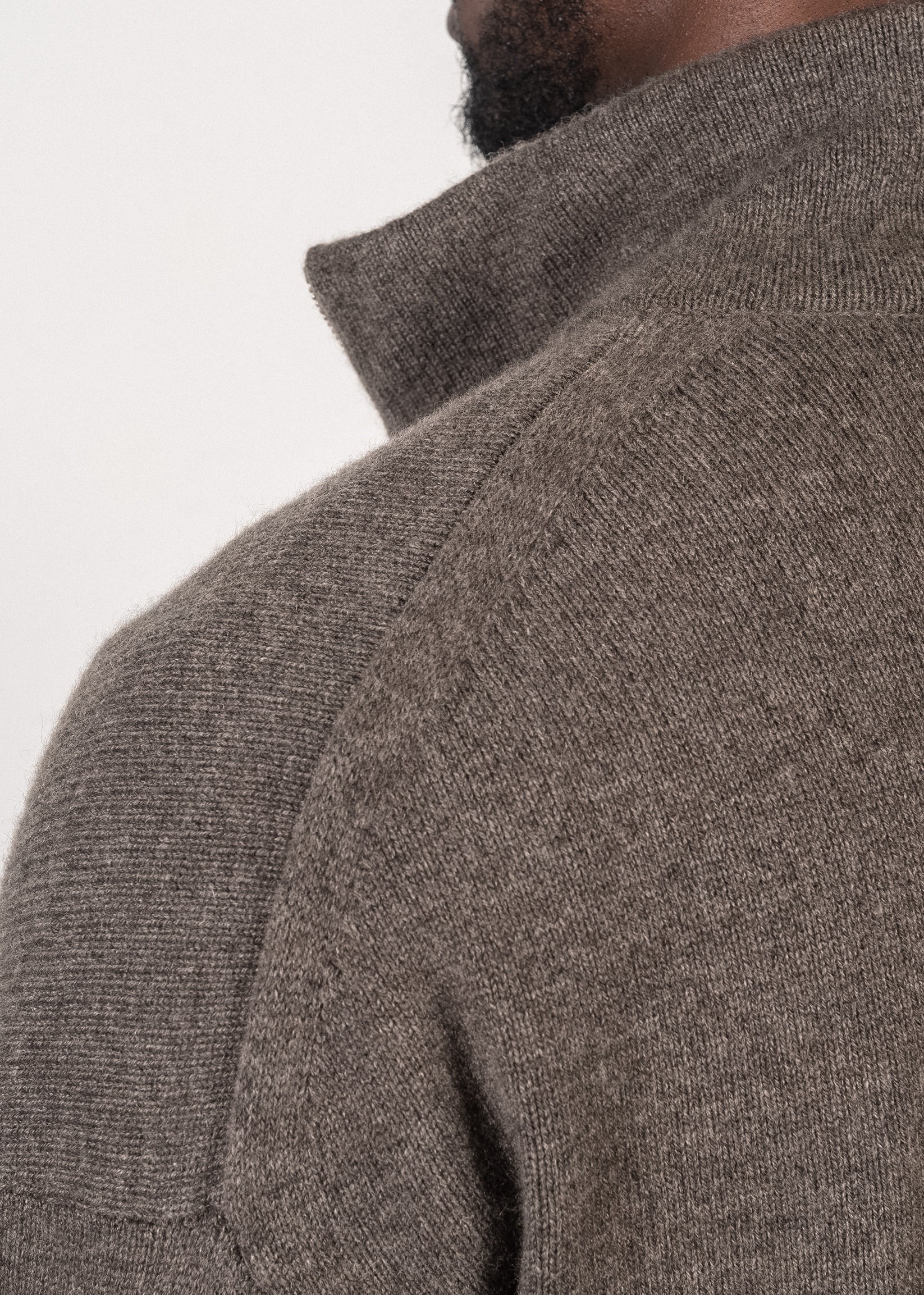Y-0020 Oversized Full-Zip Merino/Cashmere Sweater - Dark Brown , Y-0020-DBRN-Shoulder