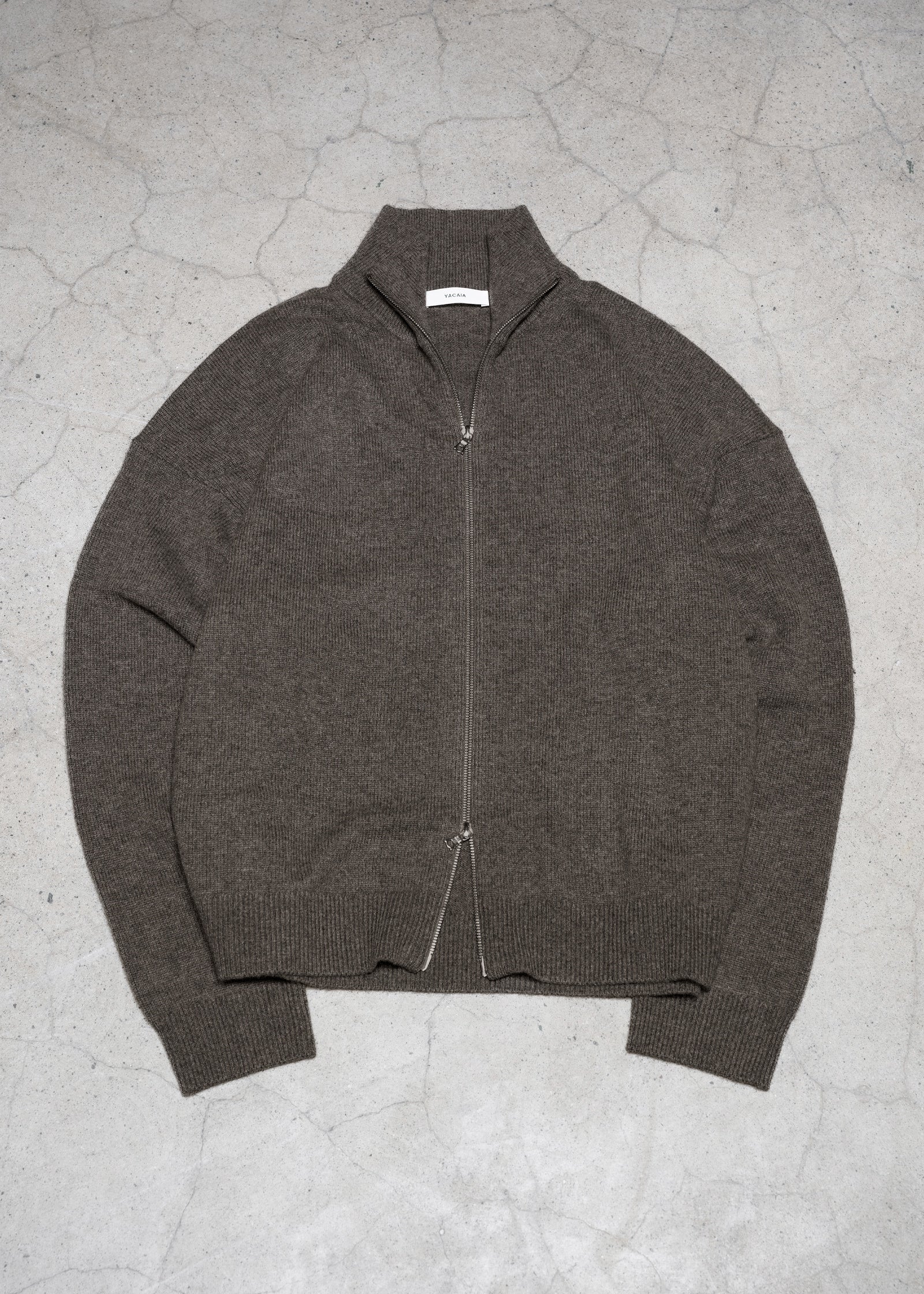 Yacaia Y-0020 Oversized Full-Zip Merino/Cashmere Sweater - Dark Brown | Knitwear