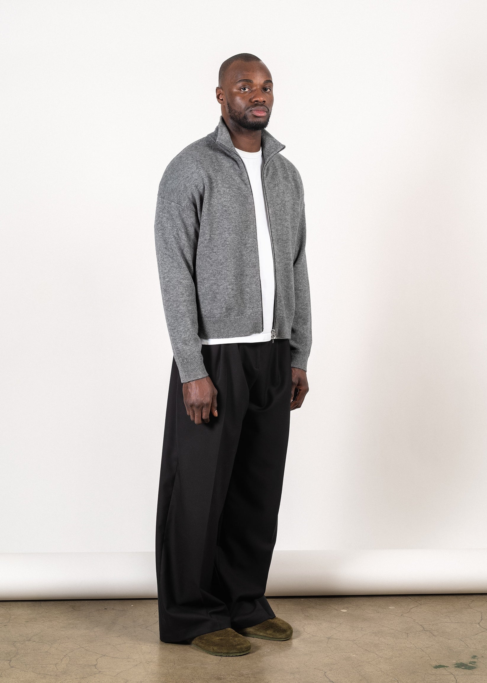 Y-0020 Oversized Full-Zip Merino/Cashmere Sweater - Grey