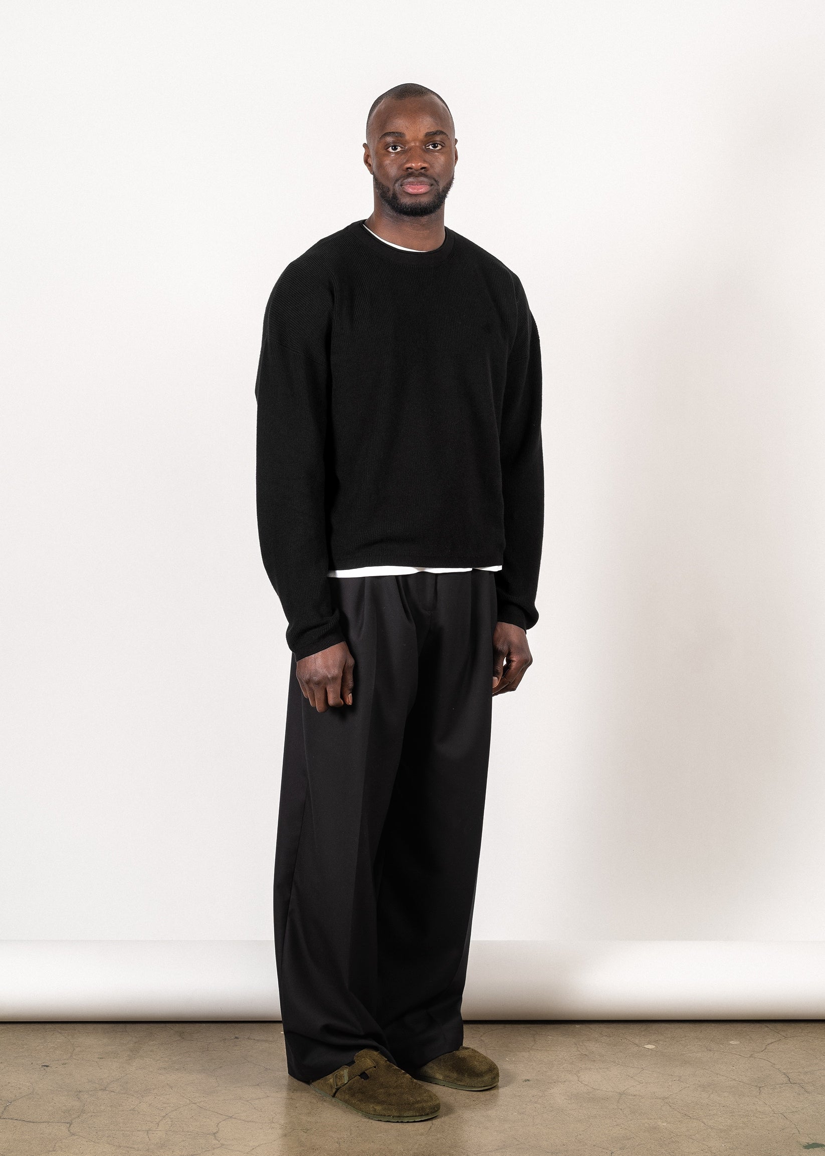 Yacaia Y-0021 Oversized Ribbed Supima®/Cashmere Sweater - Black | Knitwear