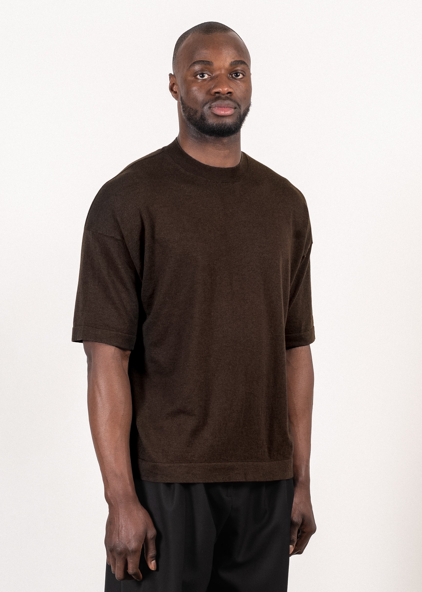 Yacaia Y-0023 Supima®/Cashmere Oversized T-Shirt - Dark Brown | Knitwear
