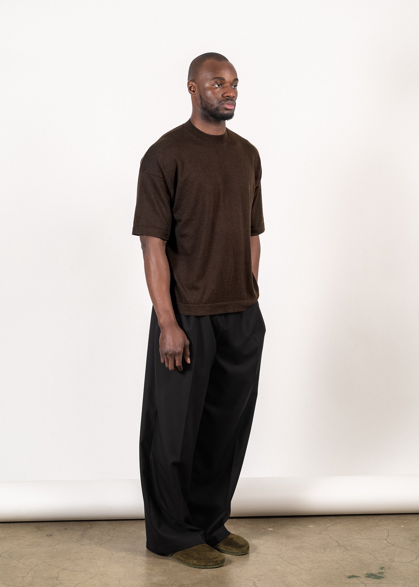Yacaia Y-0023 Supima®/Cashmere Oversized T-Shirt - Dark Brown | Knitwear