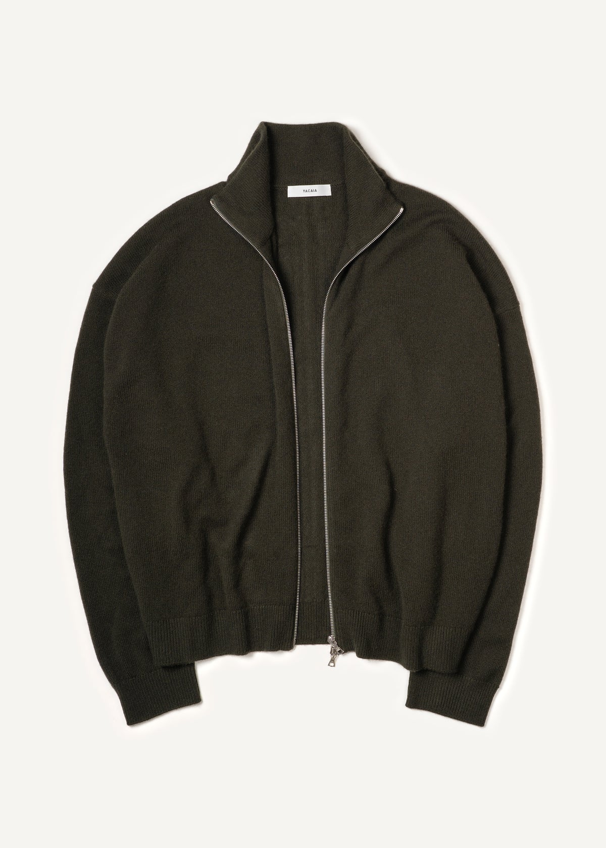 Y-0020 Oversized Full-Zip Merino/Cashmere Sweater - Dark Green , Yacaia-Y-0020-Dark-Green-Flatlay-01_883d9867-c28a-4bc0-9f8a-5d3637d5b2b9