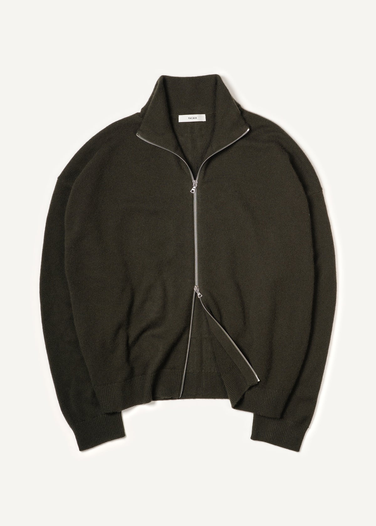 Y-0020 Oversized Full-Zip Merino/Cashmere Sweater - Dark Green , Yacaia-Y-0020-Dark-Green-Flatlay-02_6ea20511-831a-4016-b6b0-dff1f67f22c3