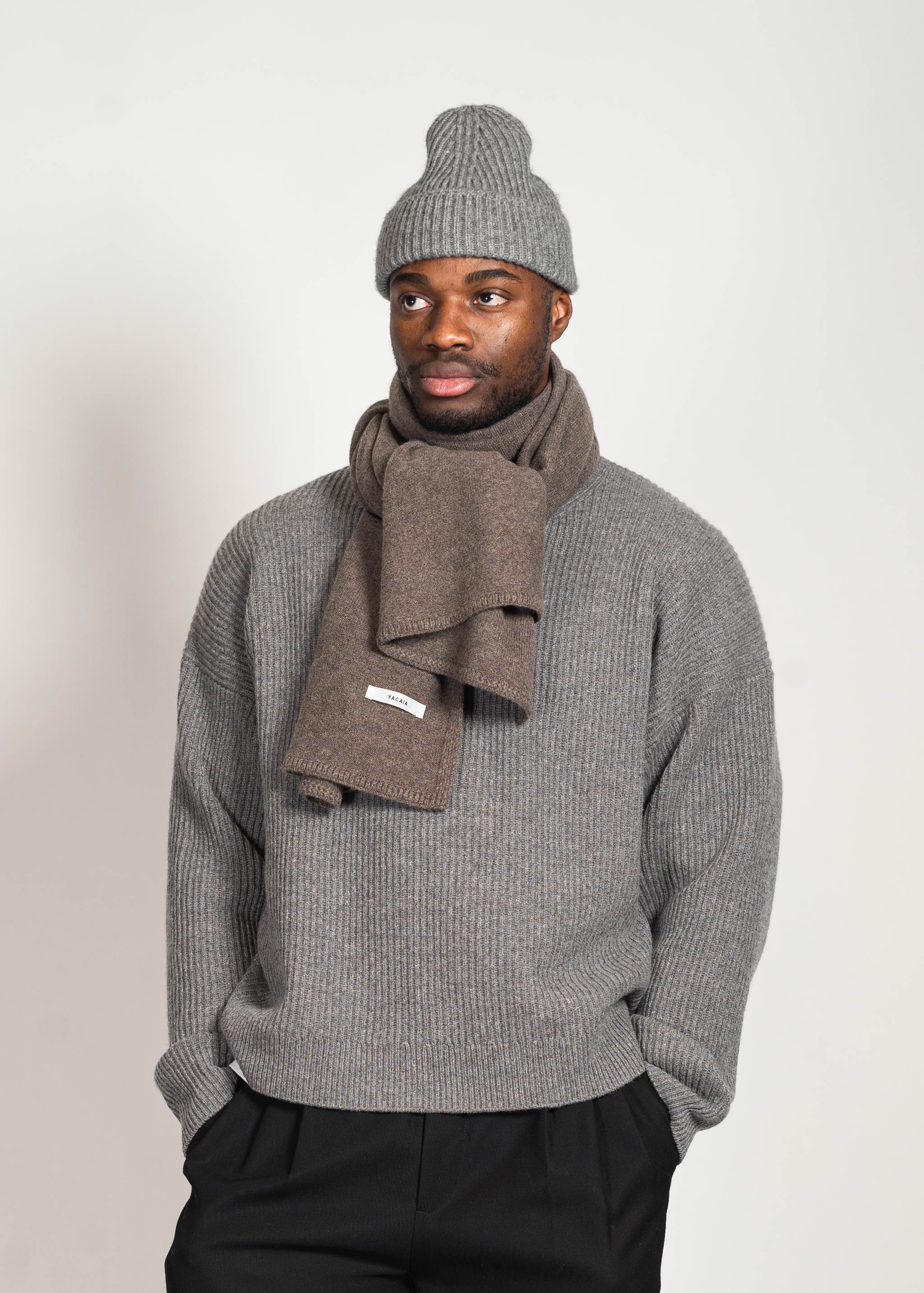 Yacaia Y-0012 Knitted Merino Cashmere Scarf - Dark Brown | Headwear
