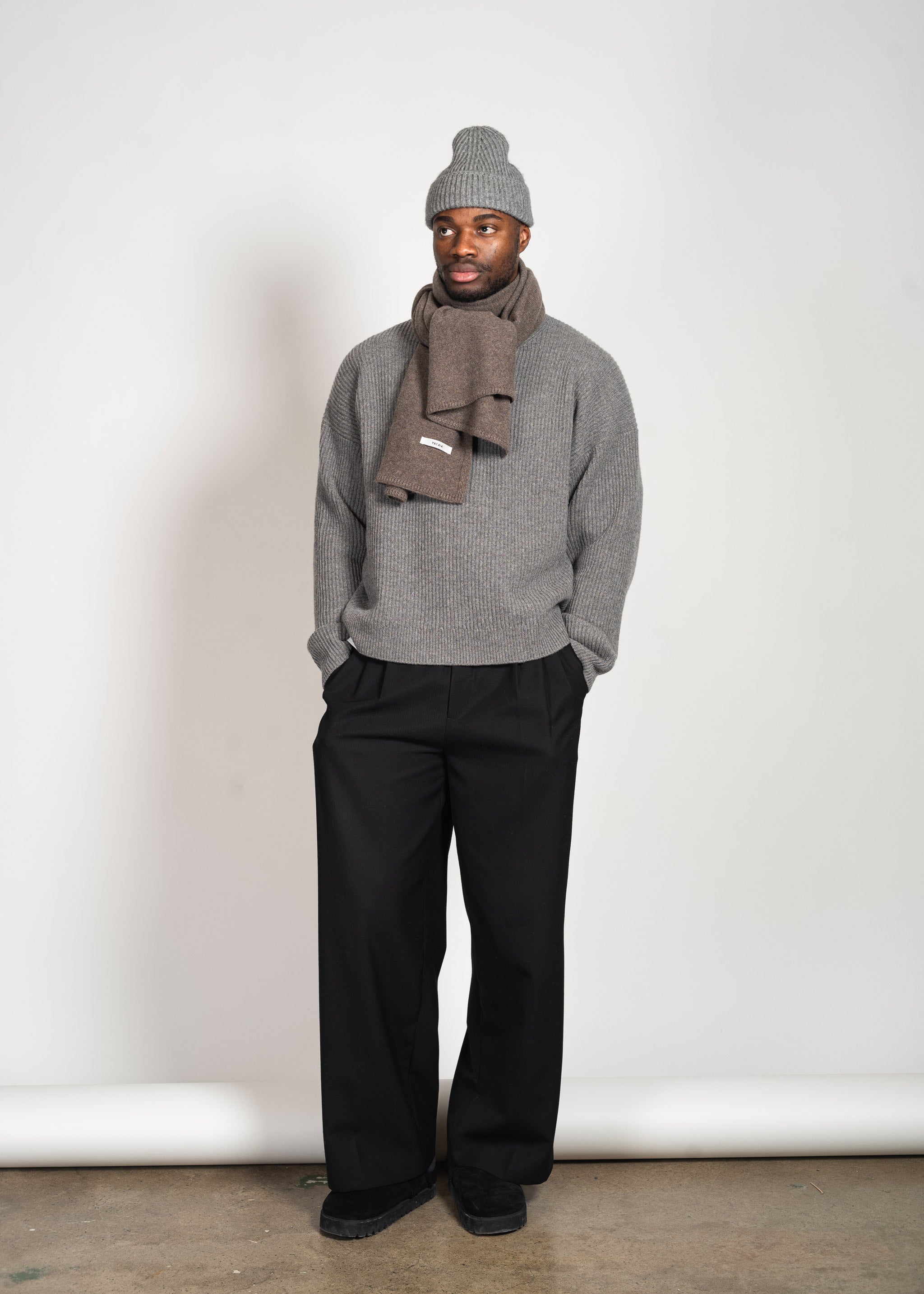 Yacaia Y-0012 Knitted Merino Cashmere Scarf - Dark Brown | Headwear